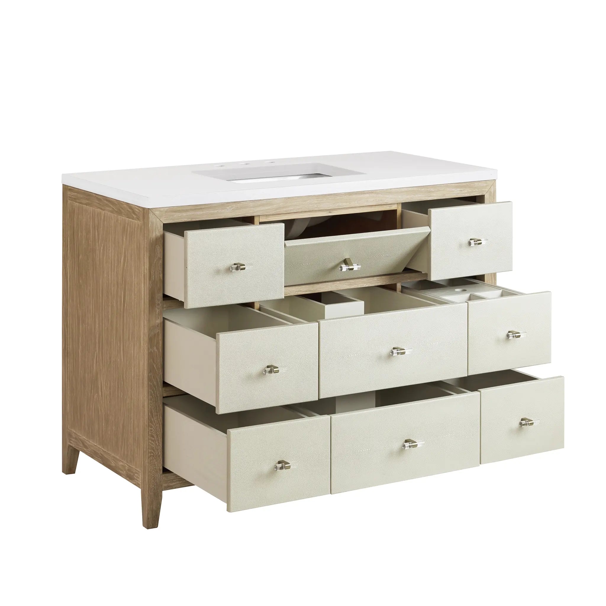 48 Celeste Single Vanity In Sunwashed Oak With Embossed Shagreen Standard White Zeus Silestone Backsplash Single Hole 10