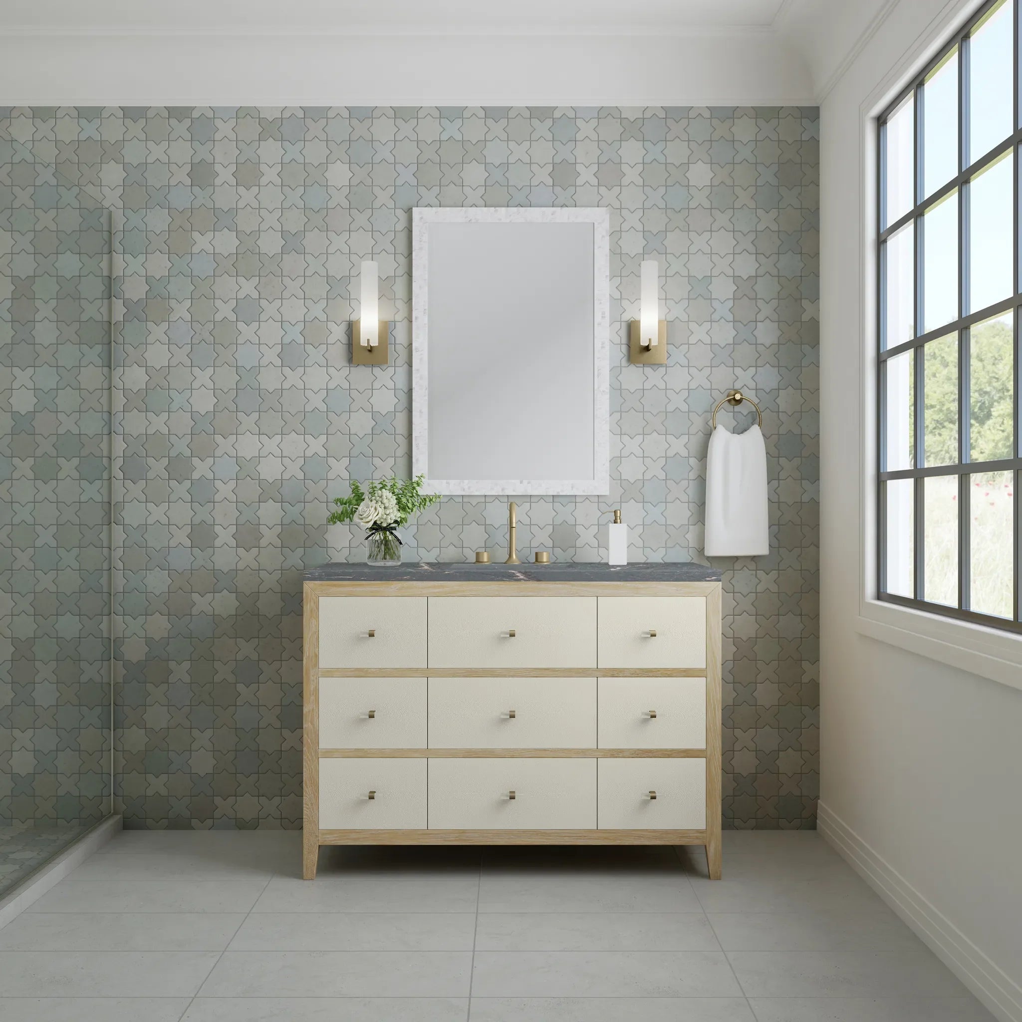 48" Celeste Single Vanity in Sunwashed Oak with Embossed Shagreen w/ 3 CM Parisien Bleu Silestone Top Wireless Charger image 4