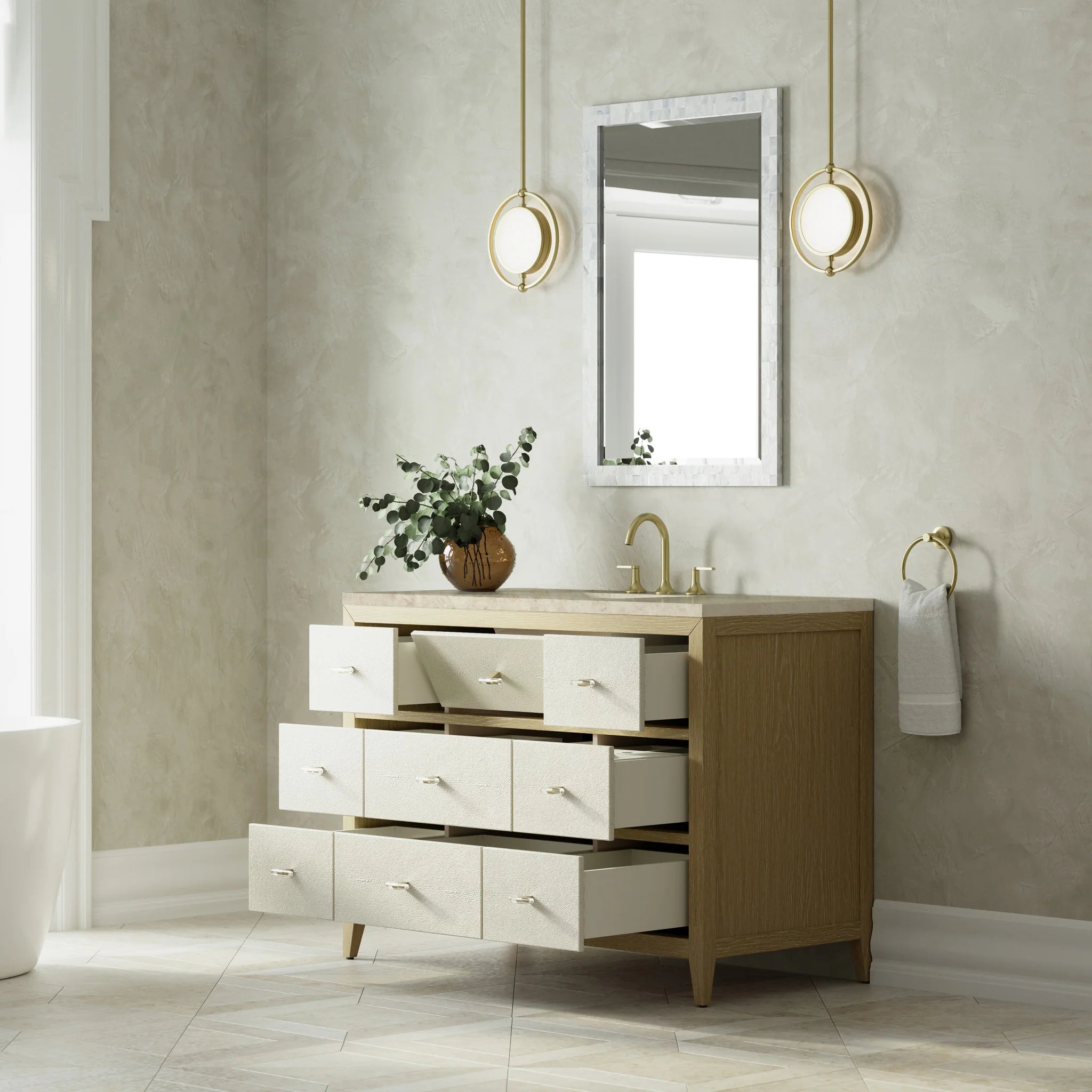 48-celeste-single-vanity-in-sunwashed-oak-with-embossed-shagreen-w-3-cm-parisien-bleu-silestone-top-w-freepower-wireless-charger-by-james-martin-vanities-d604-v48-shg-fpbl-tajnar-eclos-zero-silica image 13