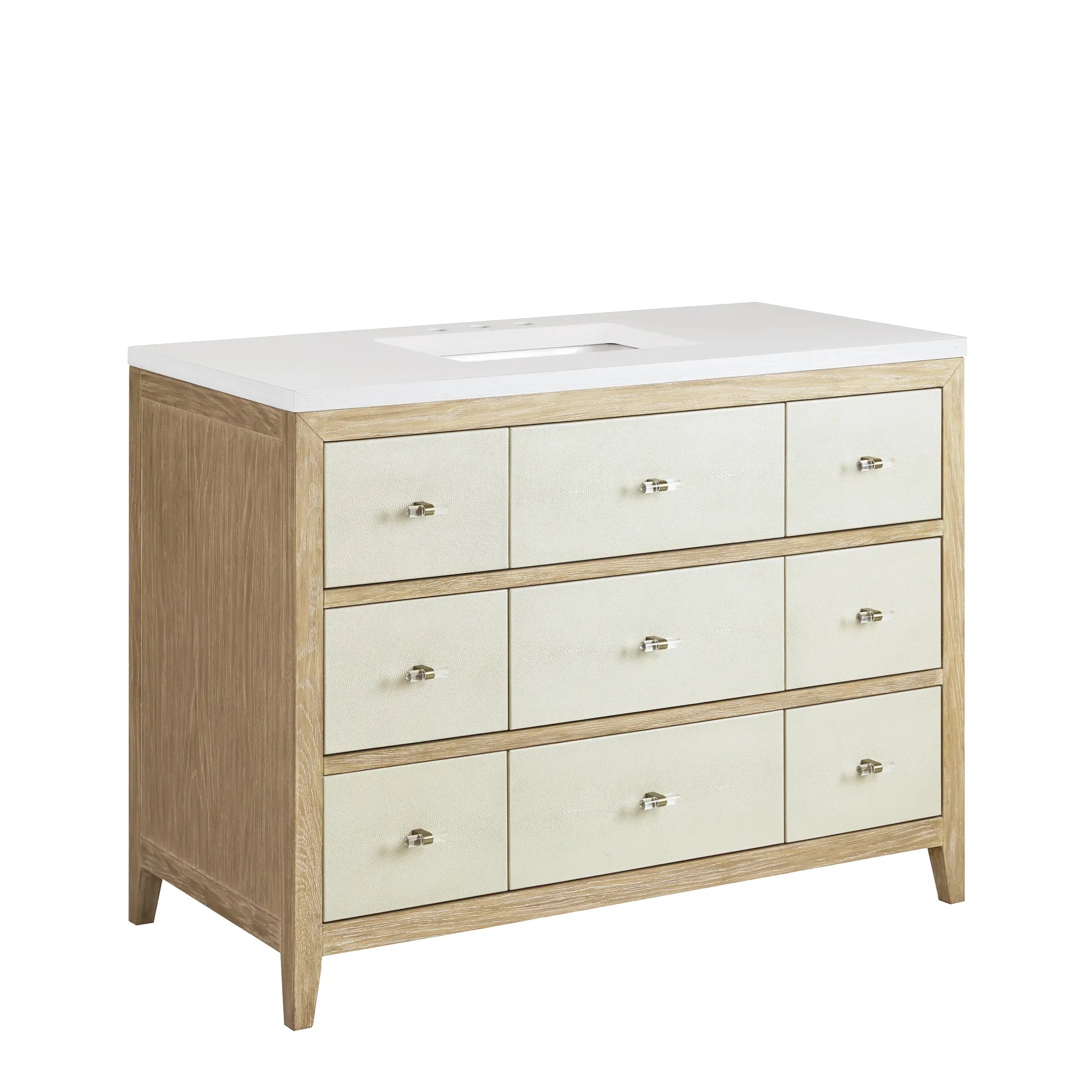 48" Celeste Single Vanity in Sunwashed Oak with Embossed Shagreen-White Zeus Silestone-8" Widespread image 9