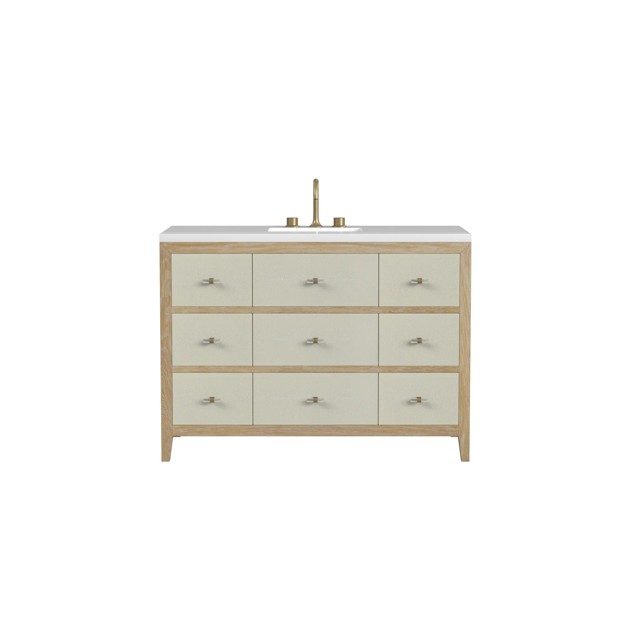 48" Celeste Single Vanity in Sunwashed Oak with Embossed Shagreen-White Zeus Silestone-8" Widespread image