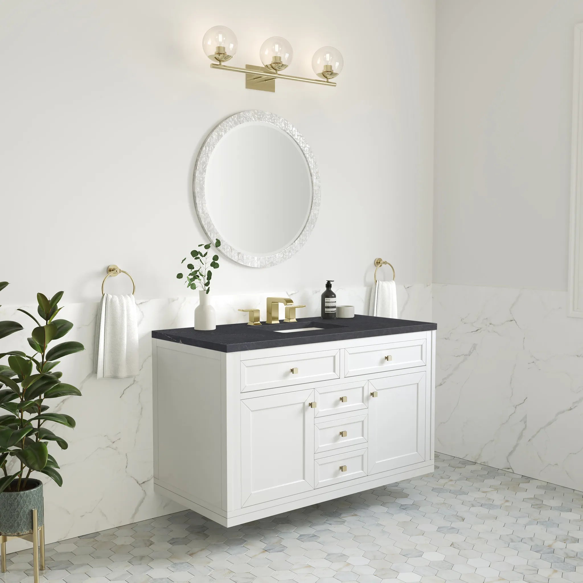 48" Chicago Single Vanity in Glossy White-Charcoal Soapstone Silestone-8" Widespread image 4