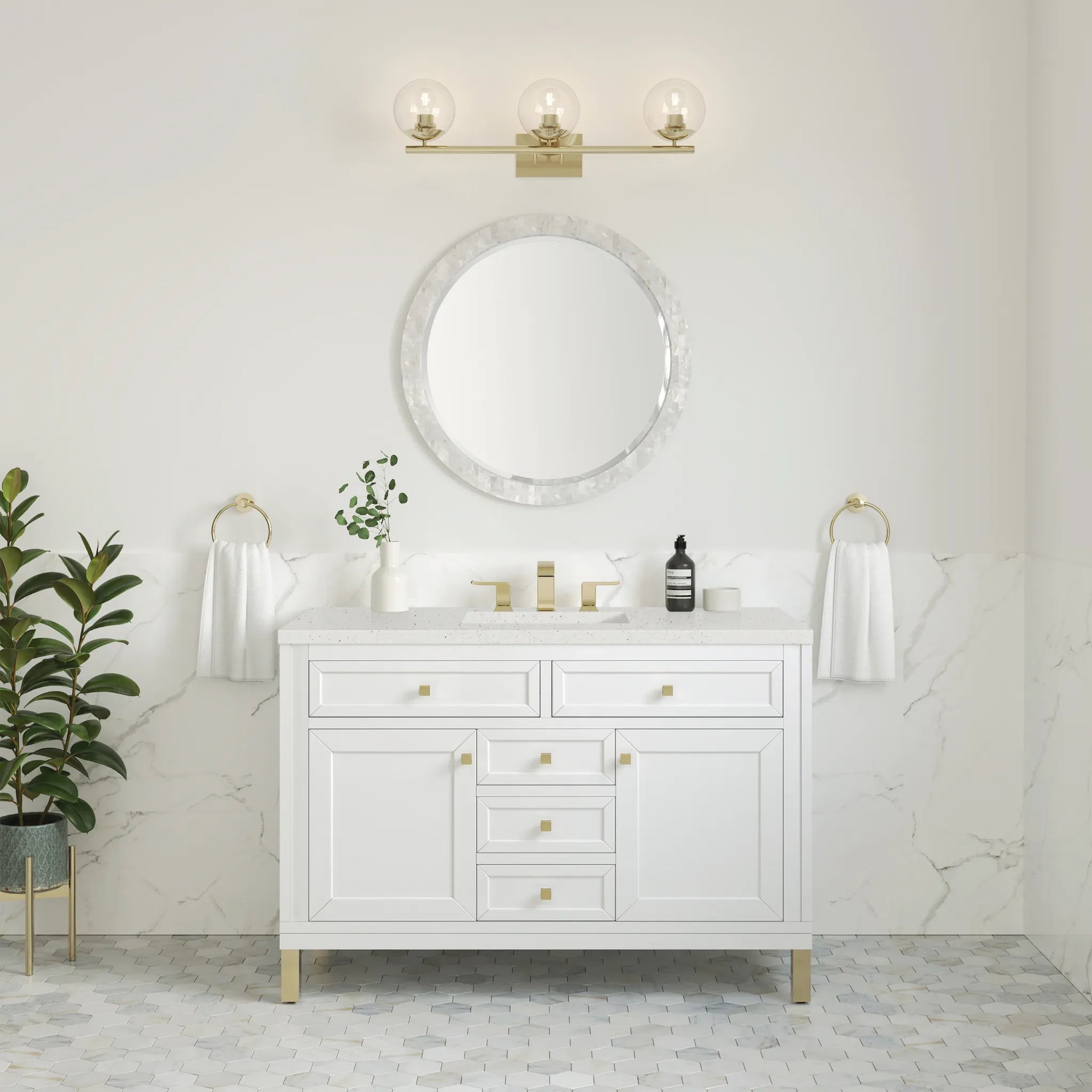 48" Chicago Single Vanity in Glossy White-Lime Delight Silestone-8" Widespread image 3