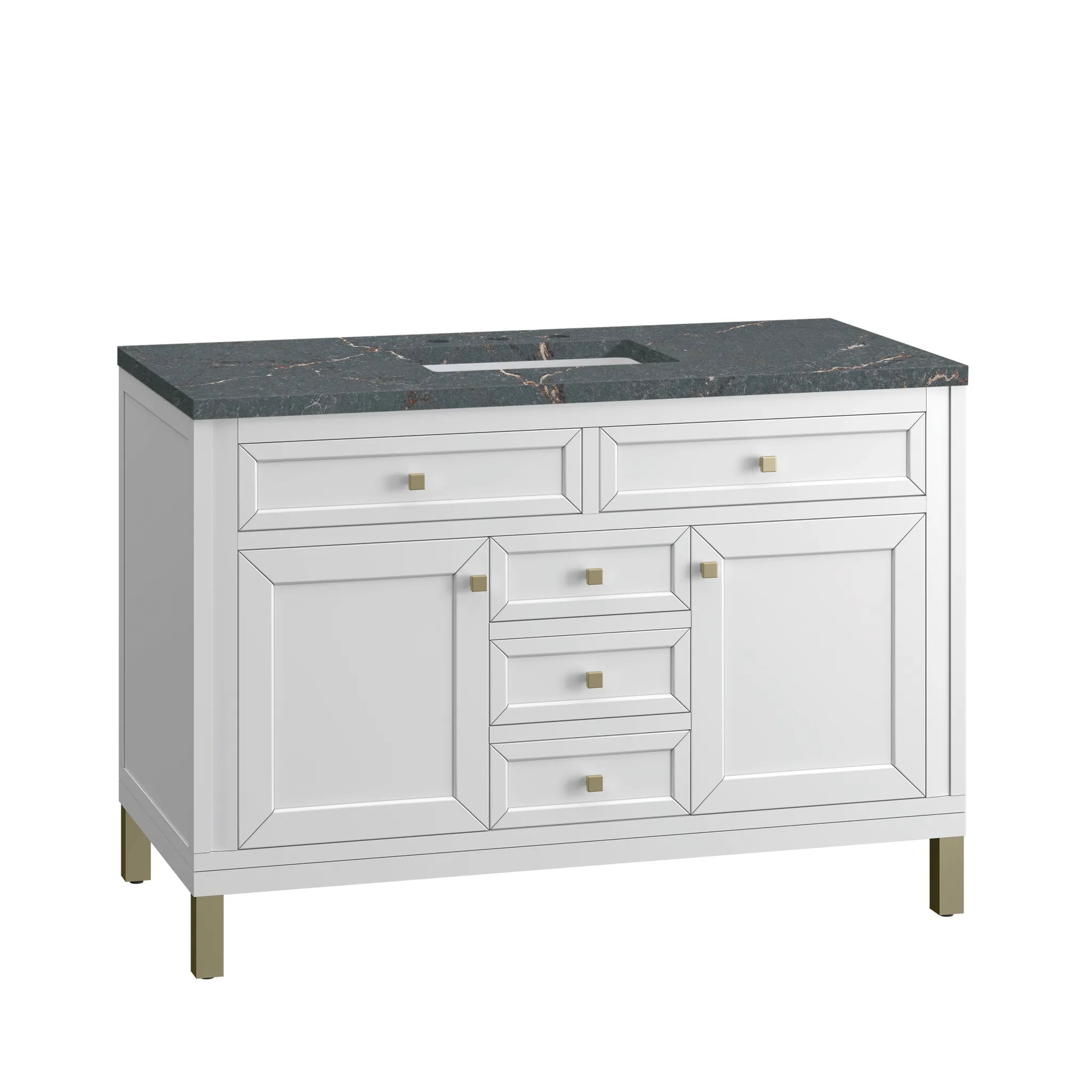 48" Chicago Single Vanity in Glossy White-Parisien Bleu Silestone-8" Widespread image 11