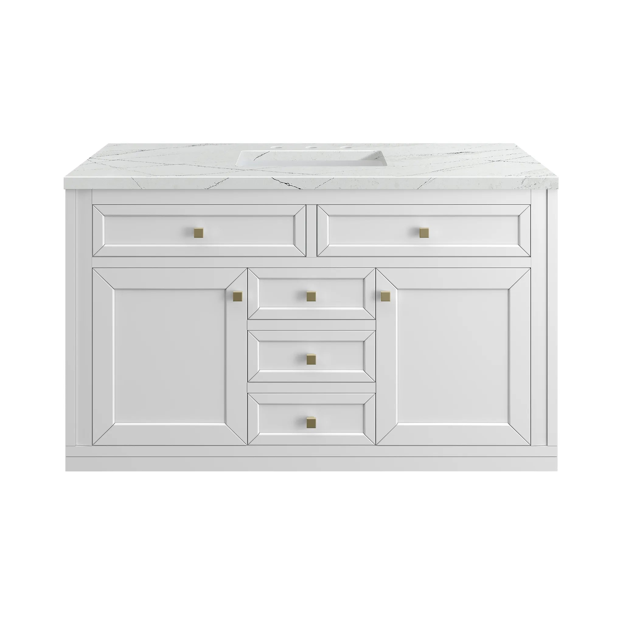 48" Chicago Single Vanity in Glossy White w/FreePower Wireless Charger-Ethereal Noctis Silestone-8" Widespread image