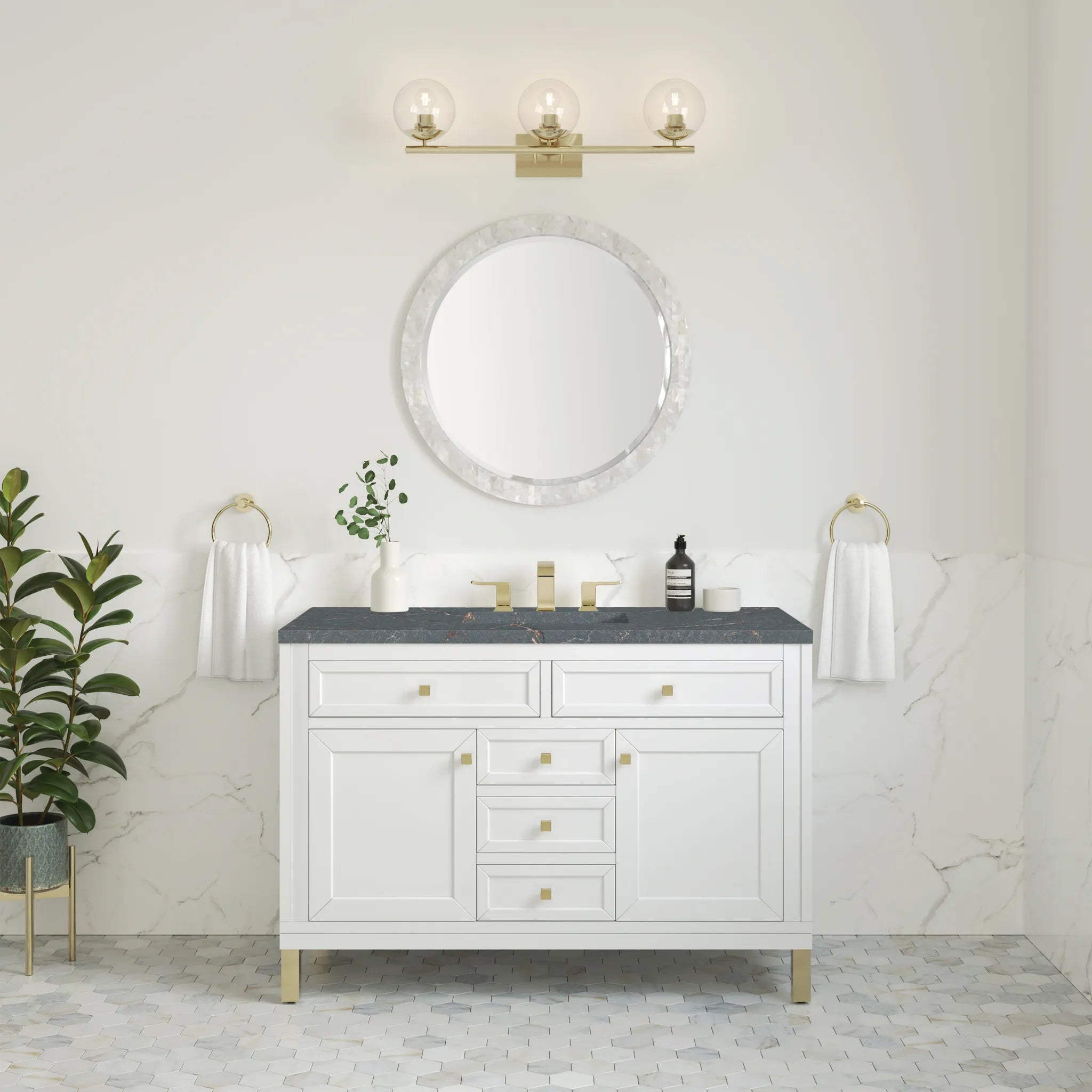 48" Chicago Single Vanity in Glossy White w/FreePower Wireless Charger-Parisien Bleu Silestone-8" Widespread image 6