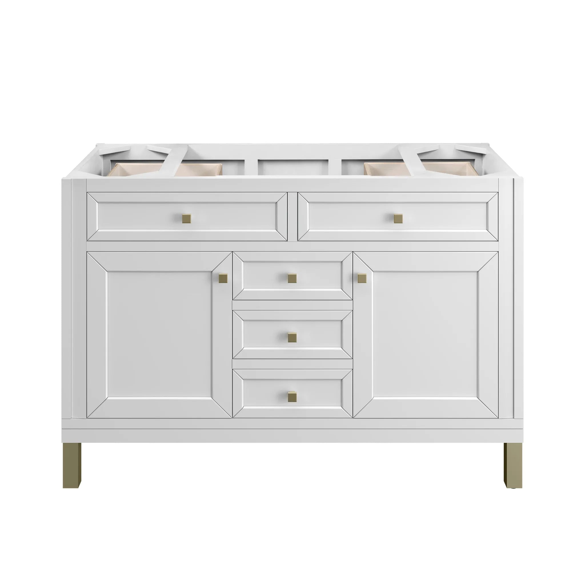 48" Chicago Single Vanity in Glossy White Wireless Charger-Eternal Jasmine Pearl Silestone-8" Widespread image 9