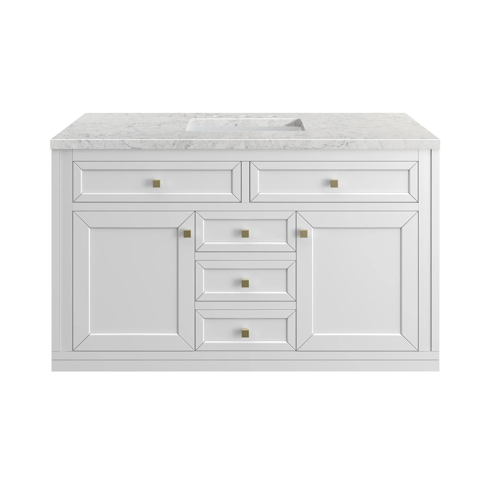 48" Chicago Single Vanity in Glossy White Wireless Charger-Eternal Jasmine Pearl Silestone-8" Widespread image