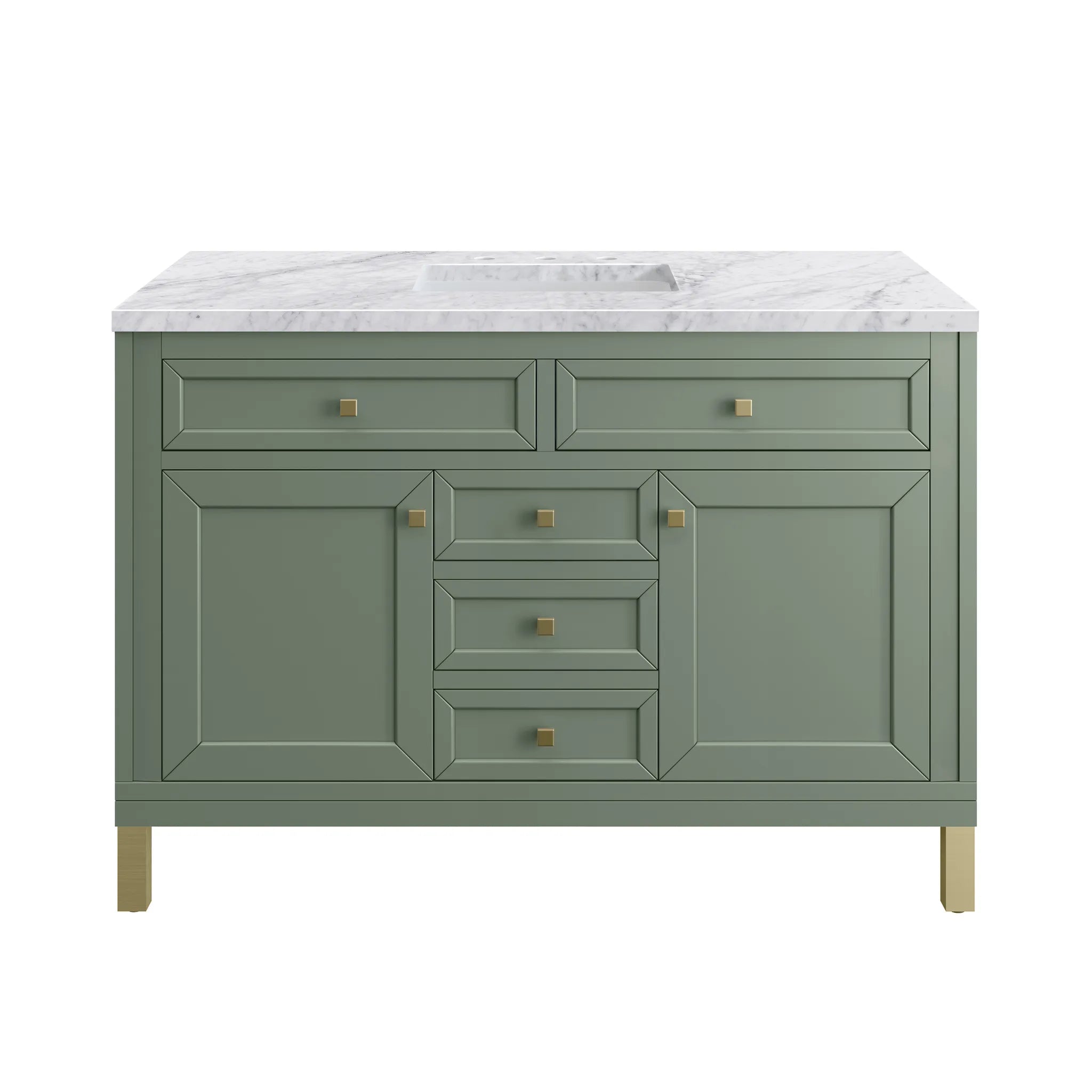 48" Chicago Single Vanity in Smokey Celadon,-Carrara White Marble-8" Widespread image 1
