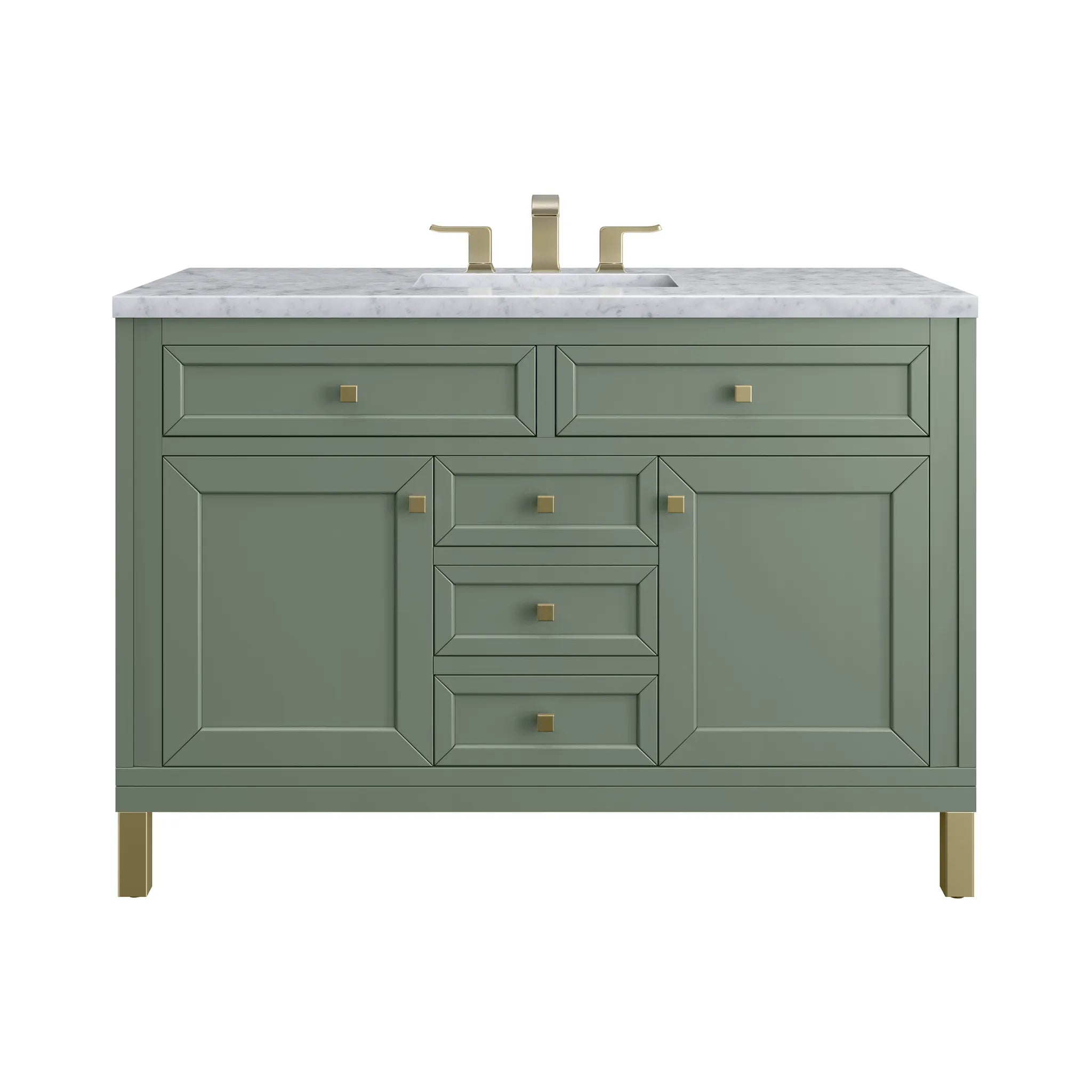 48" Chicago Single Vanity in Smokey Celadon,-Carrara White Marble-8" Widespread image