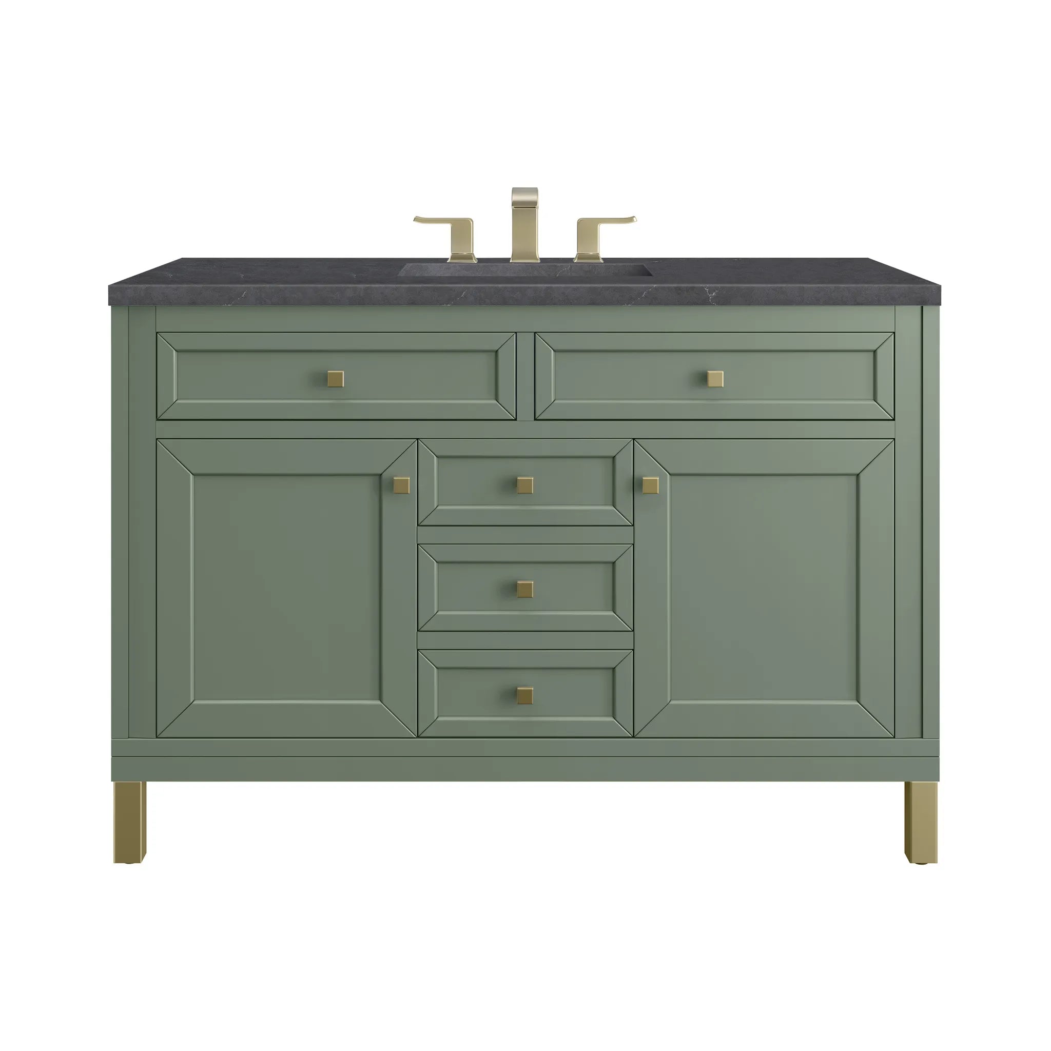 48" Chicago Single Vanity in Smokey Celadon,-Charcoal Soapstone Silestone-8" Widespread image