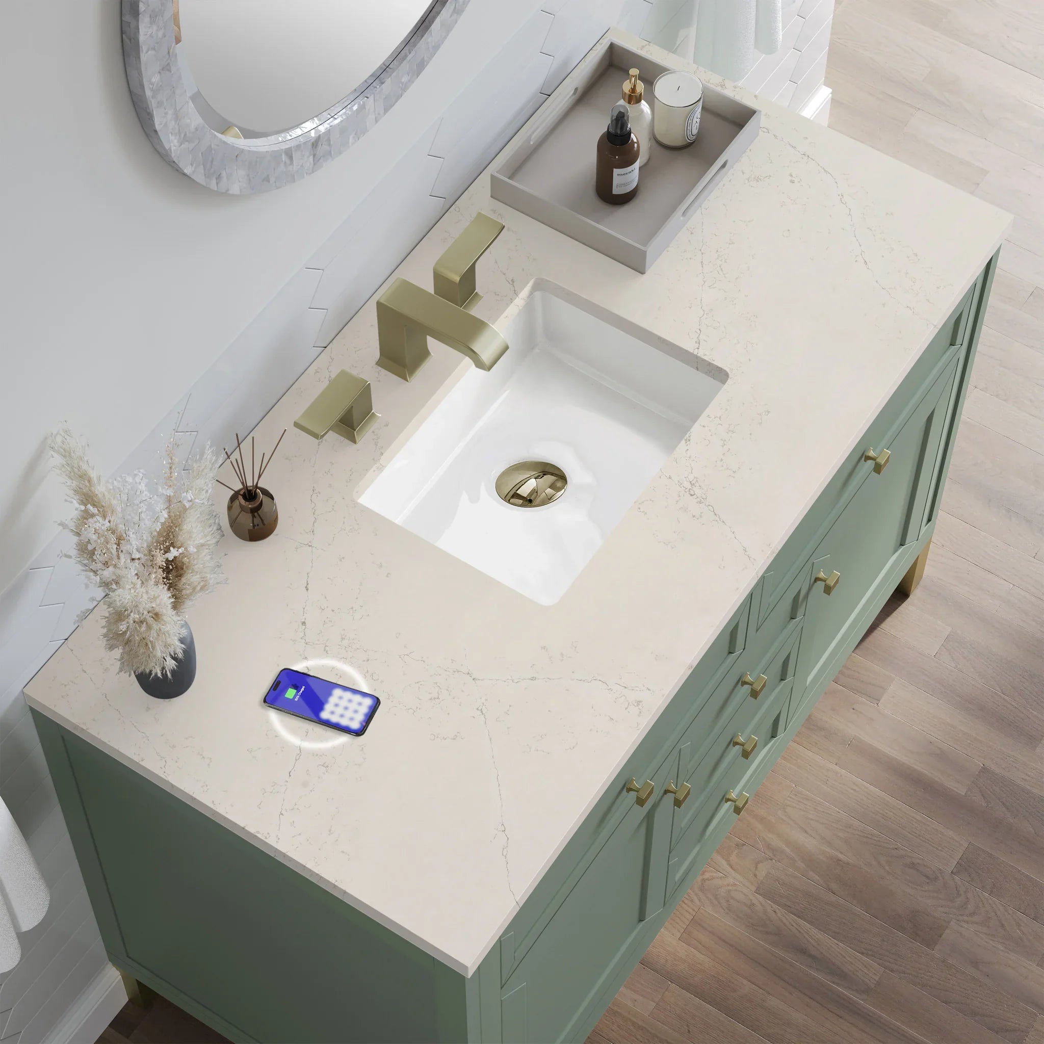48-chicago-single-vanity-in-smokey-celadon-w-freepower-wireless-charger-by-james-martin-vanities-siberian-silestone image 8