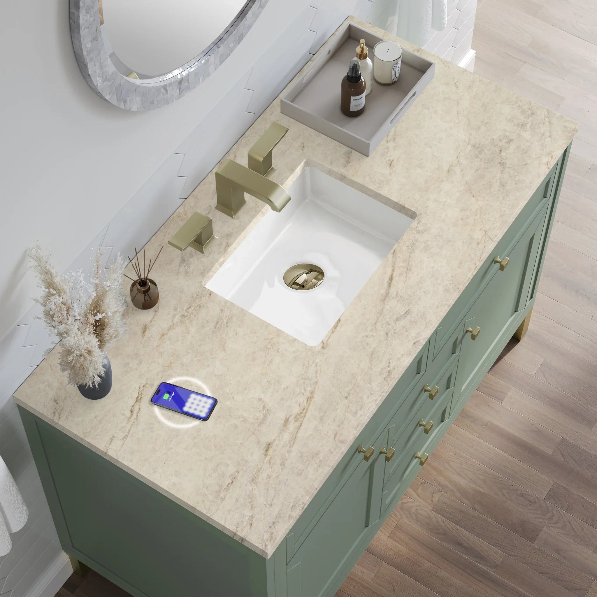 48-chicago-single-vanity-in-smokey-celadon-w-freepower-wireless-charger-by-james-martin-vanities-tajnar-eclos-zero-silica image 8