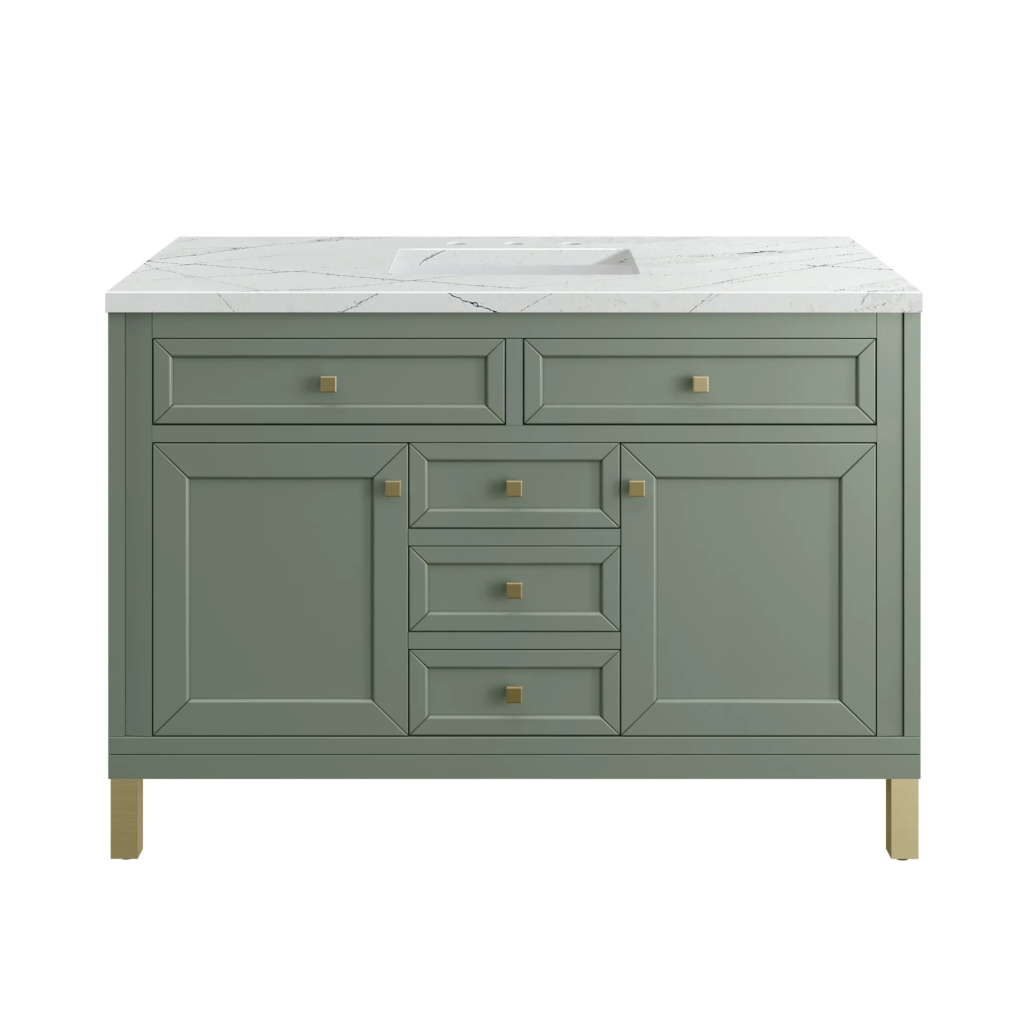48" Chicago Single Vanity in Smokey Celadon w/FreePower Wireless Charger-Ethereal Noctis Silestone-8" Widespread image 1