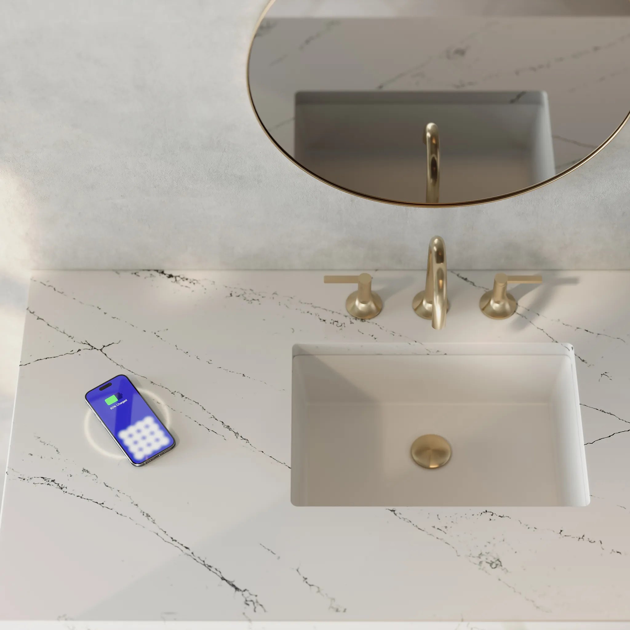 48" Chicago Single Vanity in Smokey Celadon w/FreePower Wireless Charger-Ethereal Noctis Silestone-8" Widespread image 2
