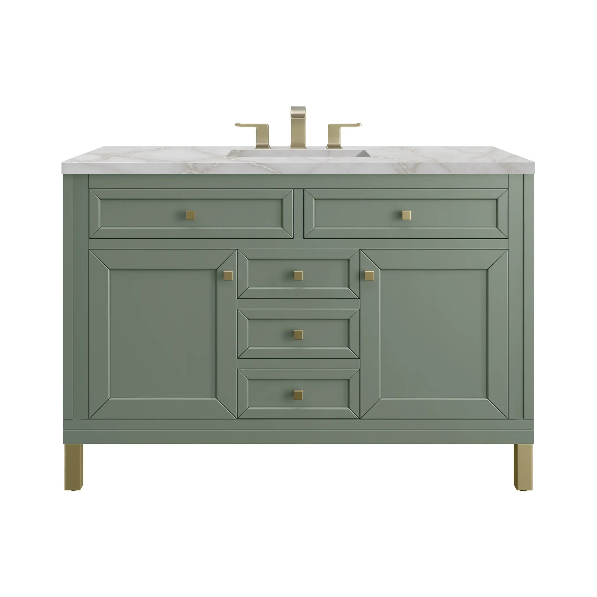 48" Chicago Single Vanity in Smokey Celadon w/FreePower Wireless Charger-Victorian Silver Silestone-8" Widespread image