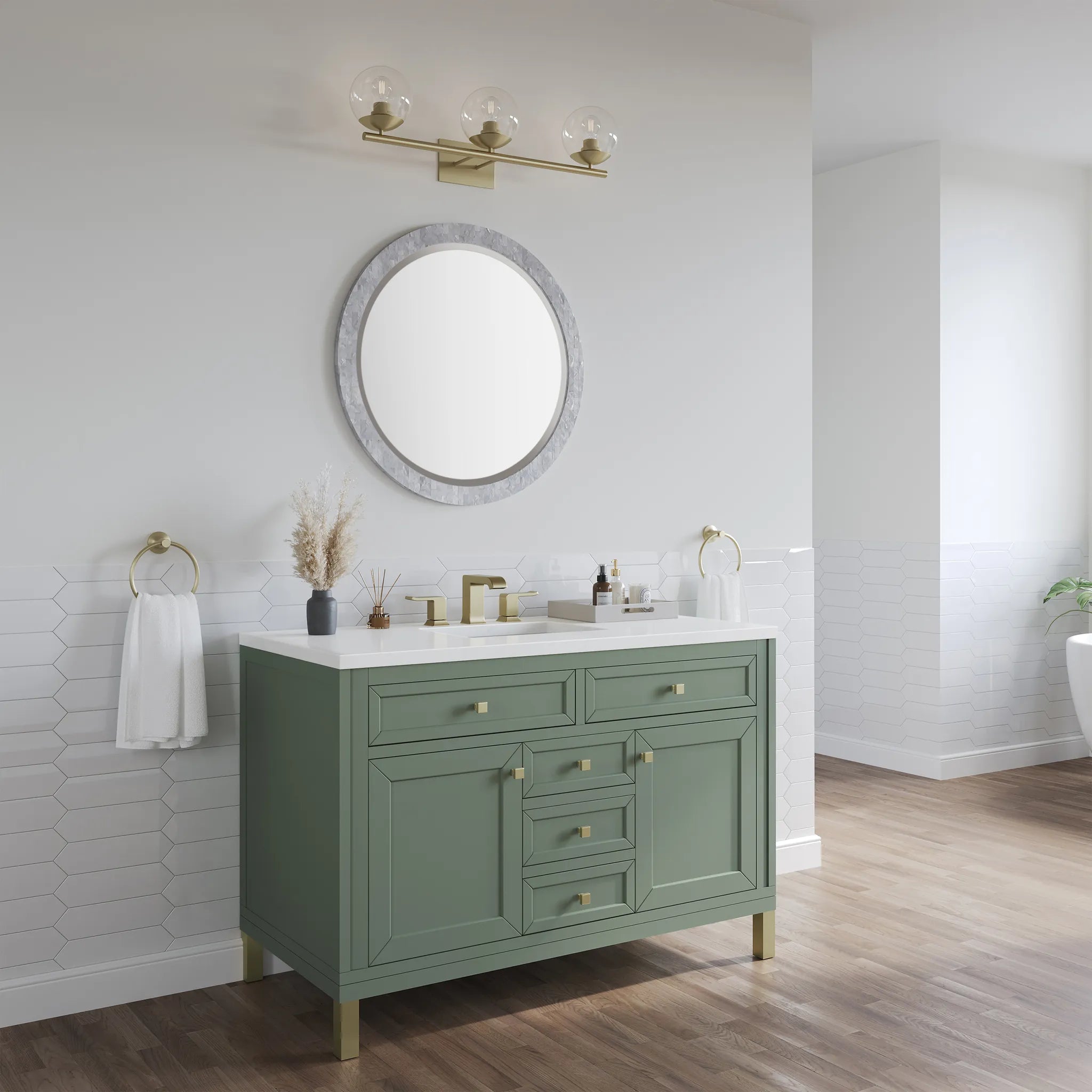 48" Chicago Single Vanity in Smokey Celadon,-White Zeus Silestone-8" Widespread image 6