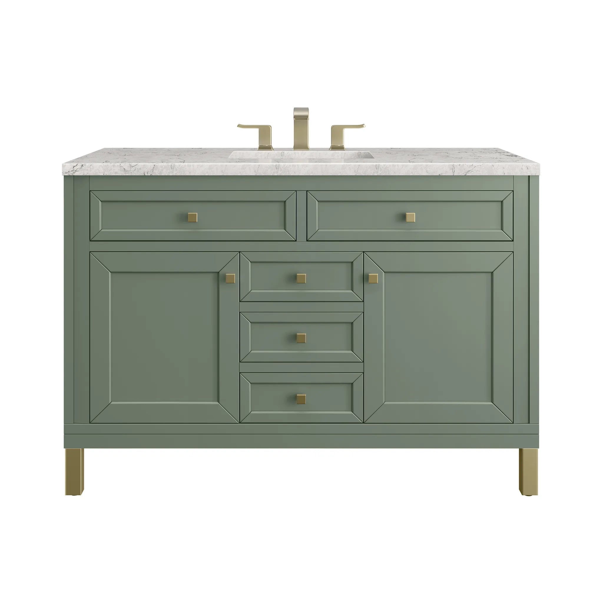 48" Chicago Single Vanity in Smokey Celadon Wireless Charger-Eternal Jasmine Pearl Silestone-8" Widespread image