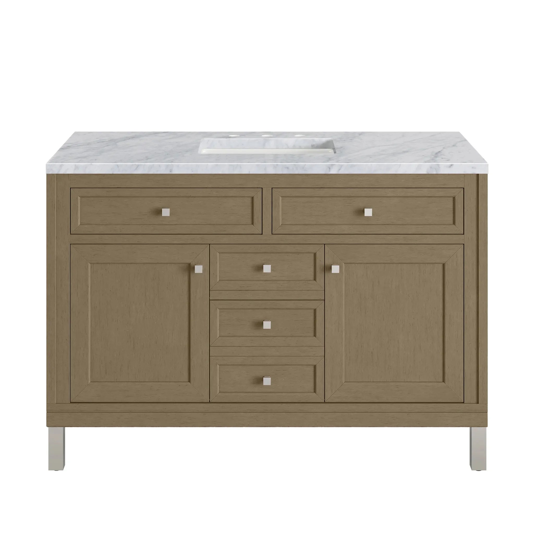 48" Chicago Single Vanity in Walnut Whisper-Carrara White Marble-8" Widespread image 1