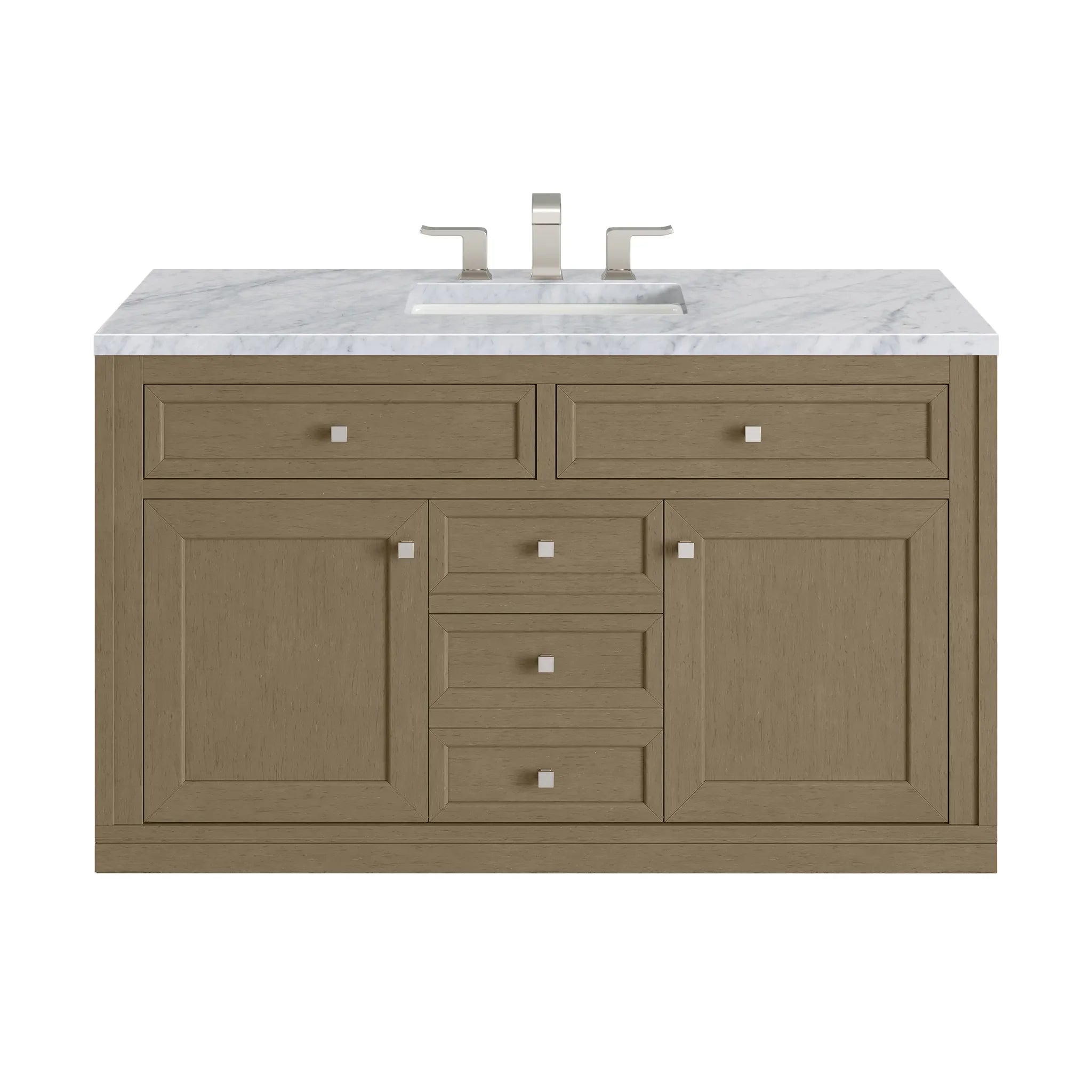 48" Chicago Single Vanity in Walnut Whisper-Carrara White Marble-8" Widespread image 2