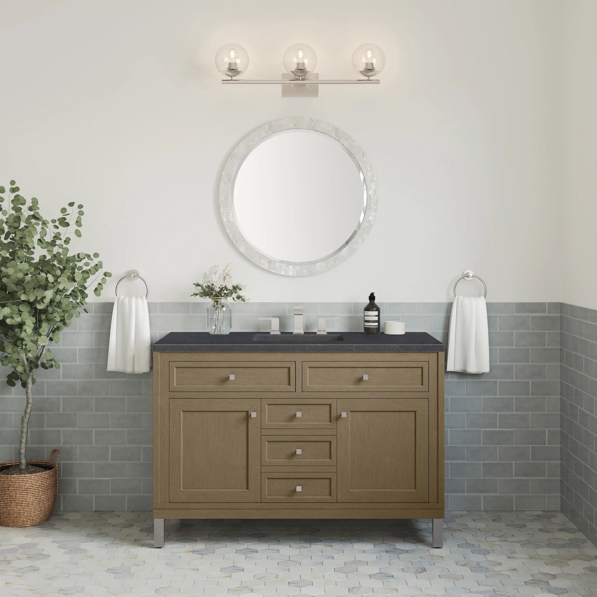 48" Chicago Single Vanity in Walnut Whisper-Charcoal Soapstone Silestone-8" Widespread image 6