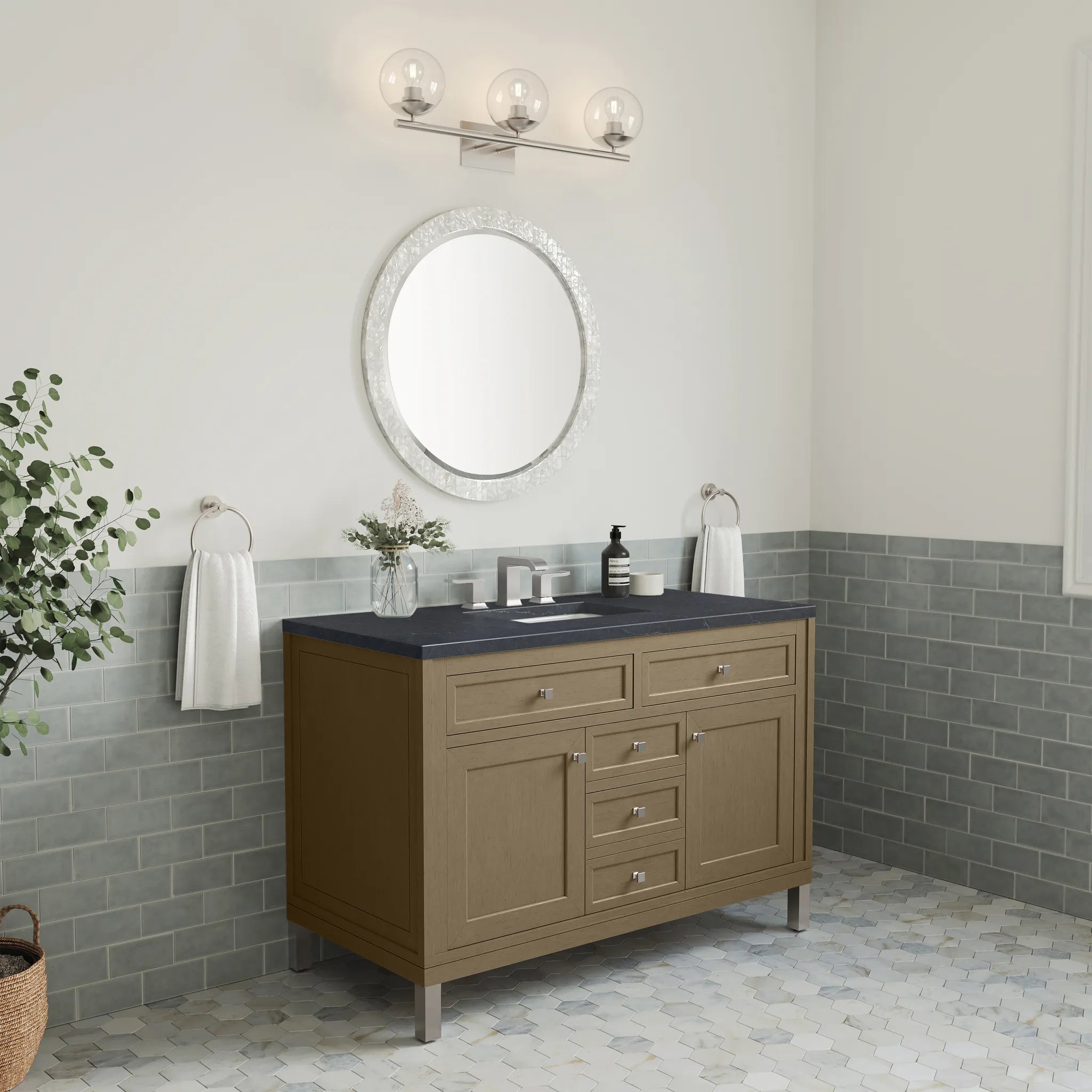 48" Chicago Single Vanity in Walnut Whisper-Charcoal Soapstone Silestone-8" Widespread image 8