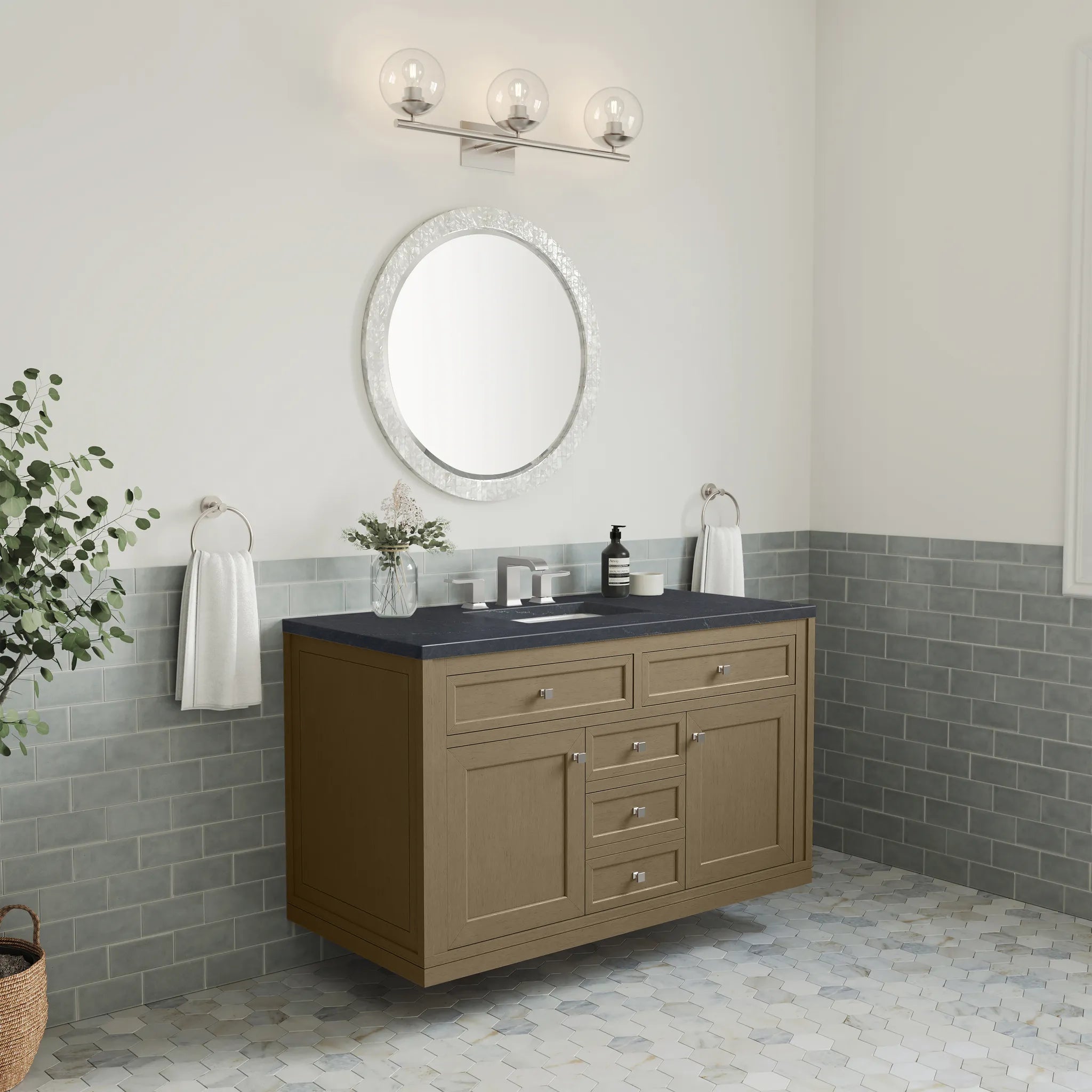 48" Chicago Single Vanity in Walnut Whisper-Charcoal Soapstone Silestone-8" Widespread image 9