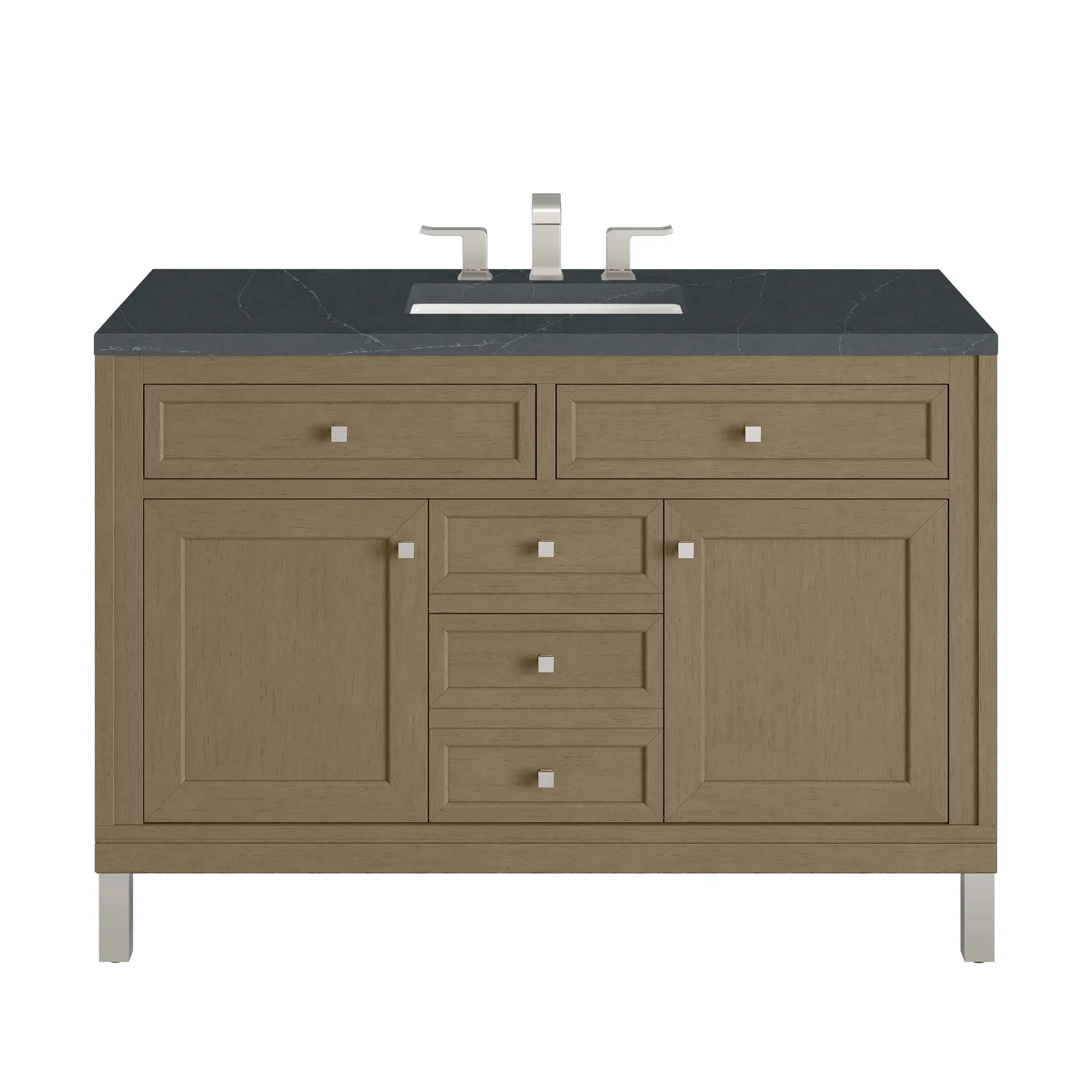 48" Chicago Single Vanity in Walnut Whisper-Charcoal Soapstone Silestone-8" Widespread image