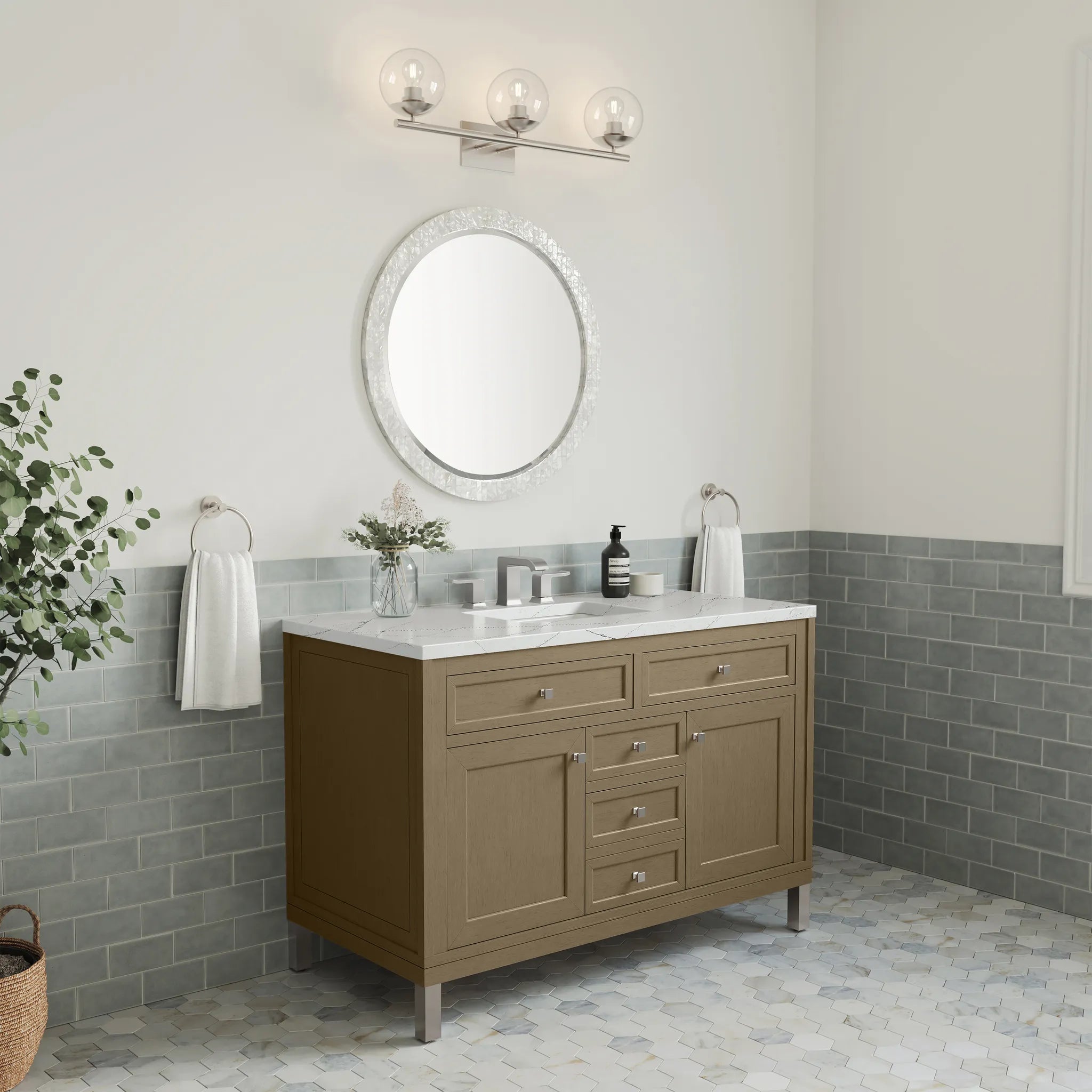 48" Chicago Single Vanity in Walnut Whisper-Ethereal Noctis Silestone-8" Widespread image 8