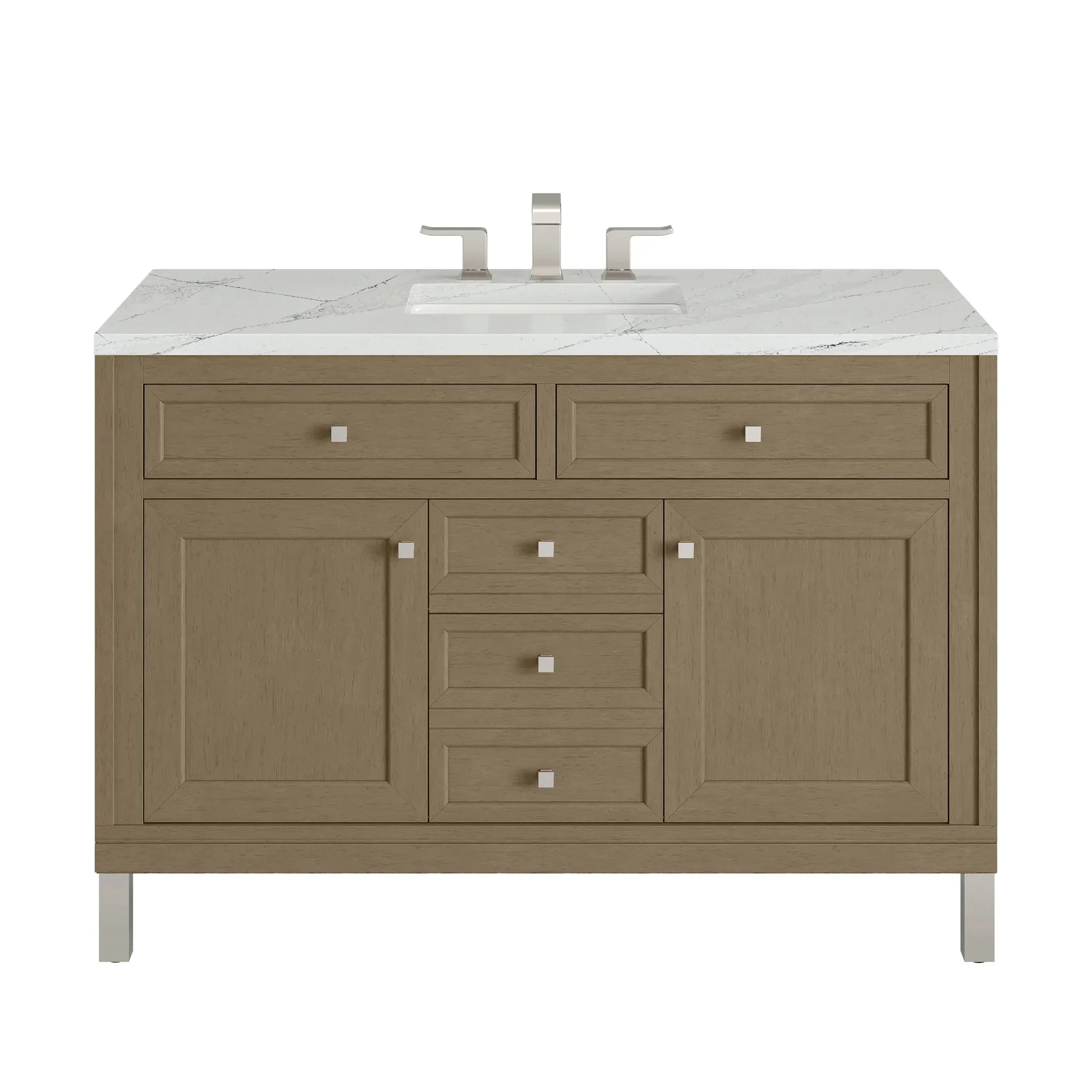 48" Chicago Single Vanity in Walnut Whisper-Ethereal Noctis Silestone-8" Widespread image