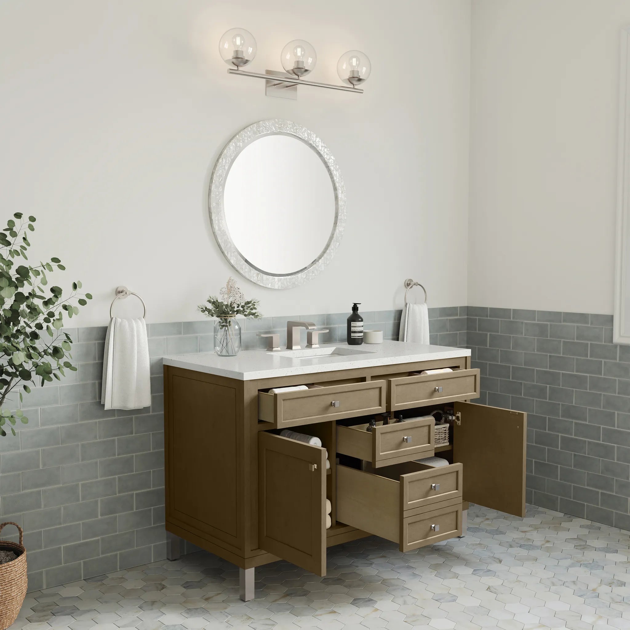 48" Chicago Single Vanity in Walnut Whisper-Lime Delight Silestone-8" Widespread image 5