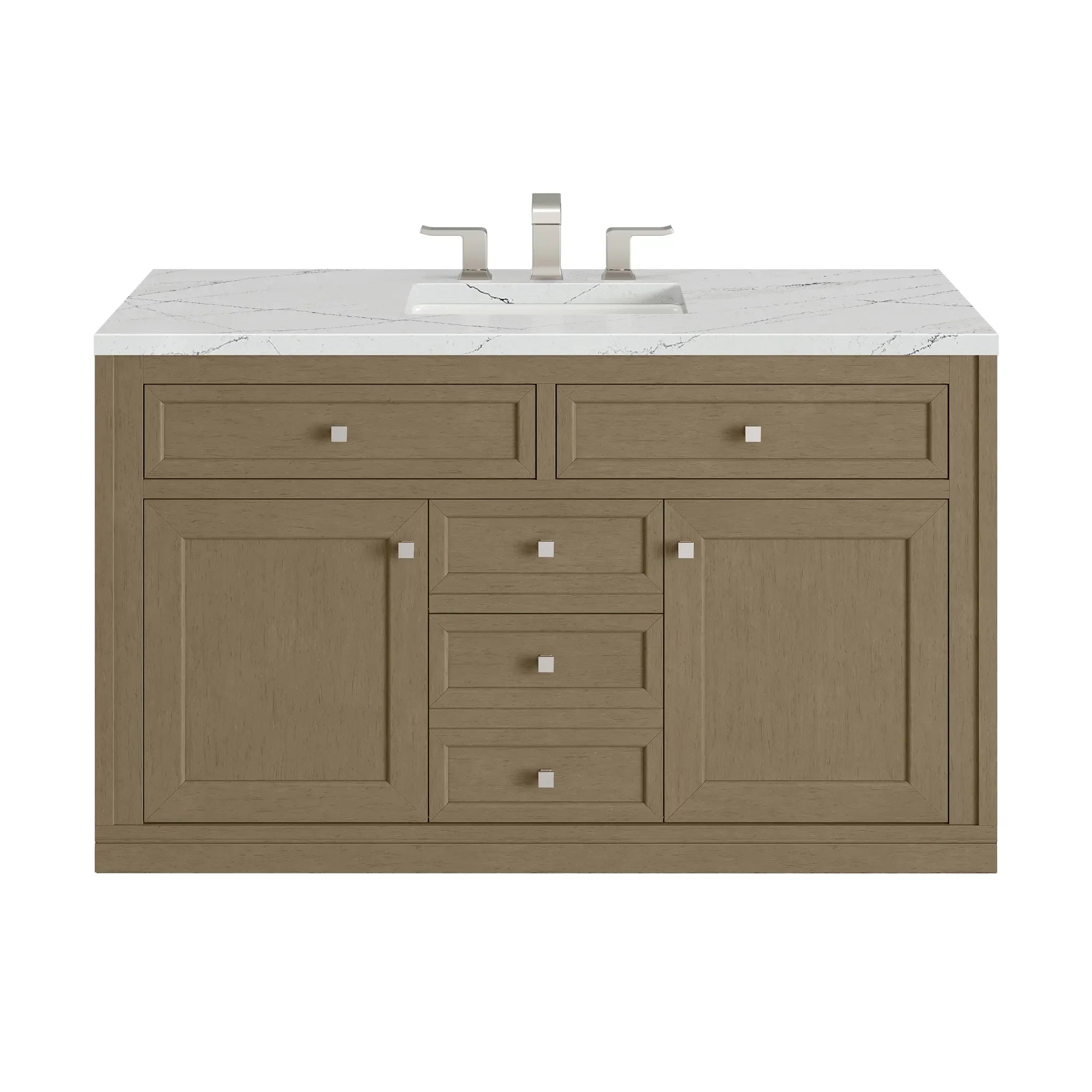 48" Chicago Single Vanity in Walnut Whisper w/FreePower Wireless Charger-Ethereal Noctis Silestone-8" Widespread image 2