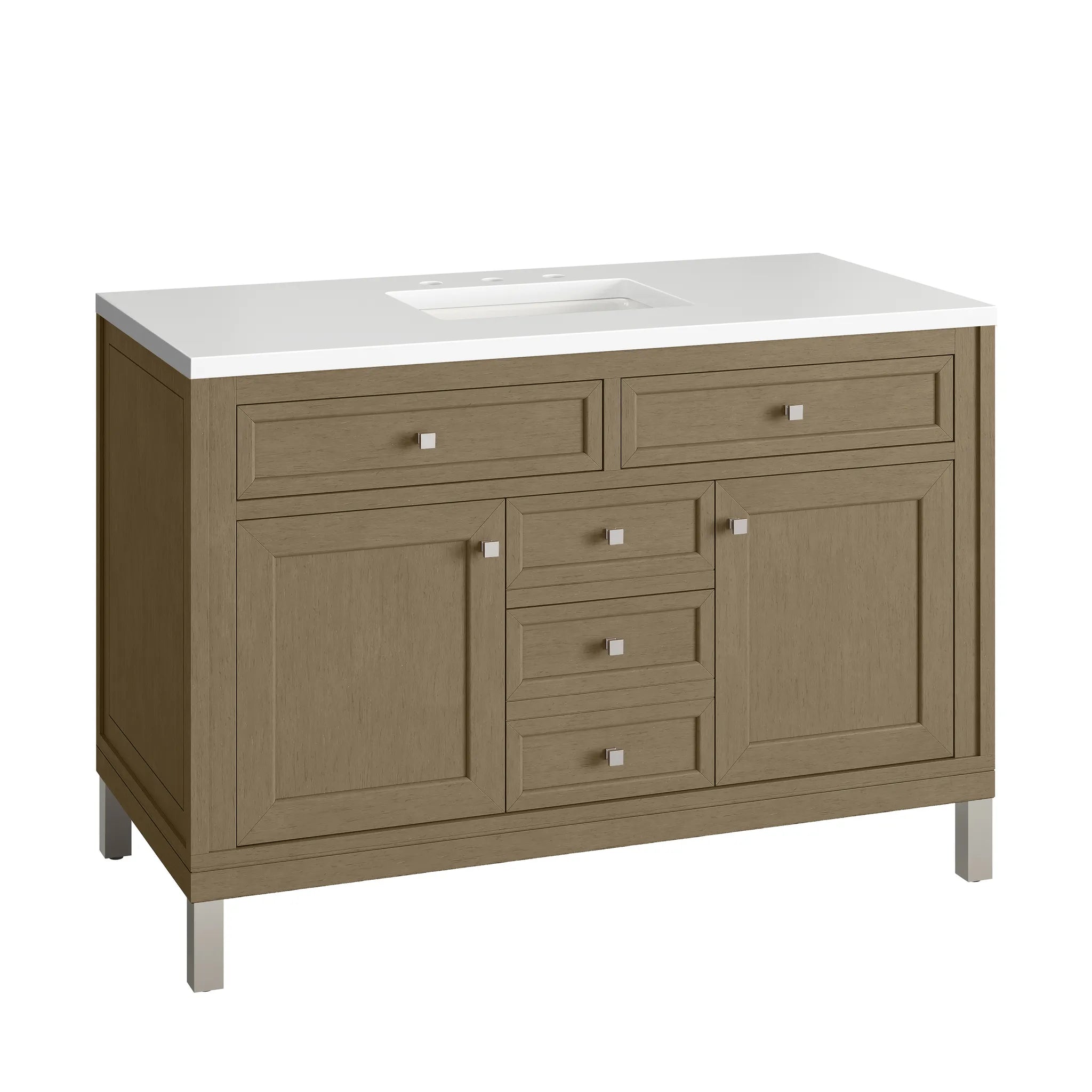 48" Chicago Single Vanity in Walnut Whisper-White Zeus Silestone-8" Widespread image 19