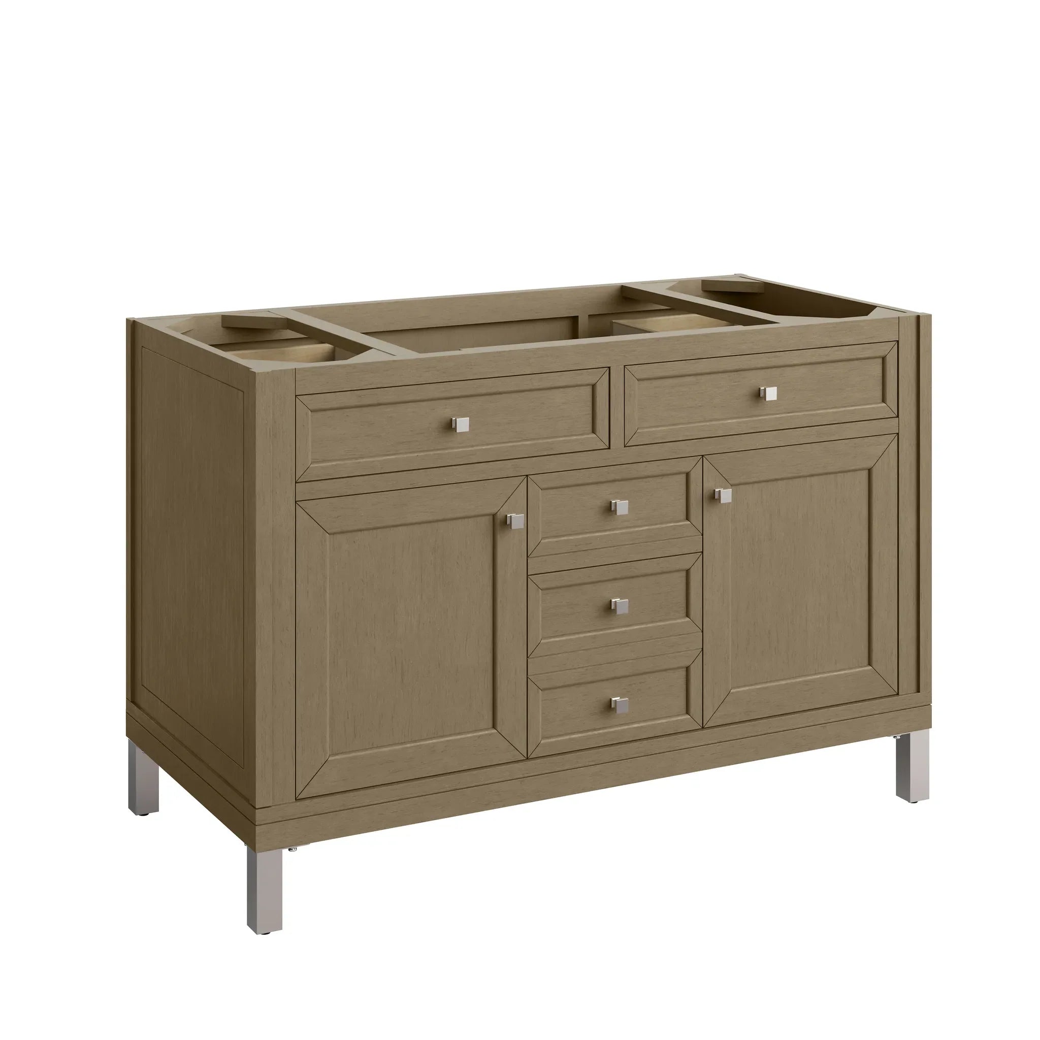 48" Chicago Single Vanity in Walnut Whisper-White Zeus Silestone-8" Widespread image 4