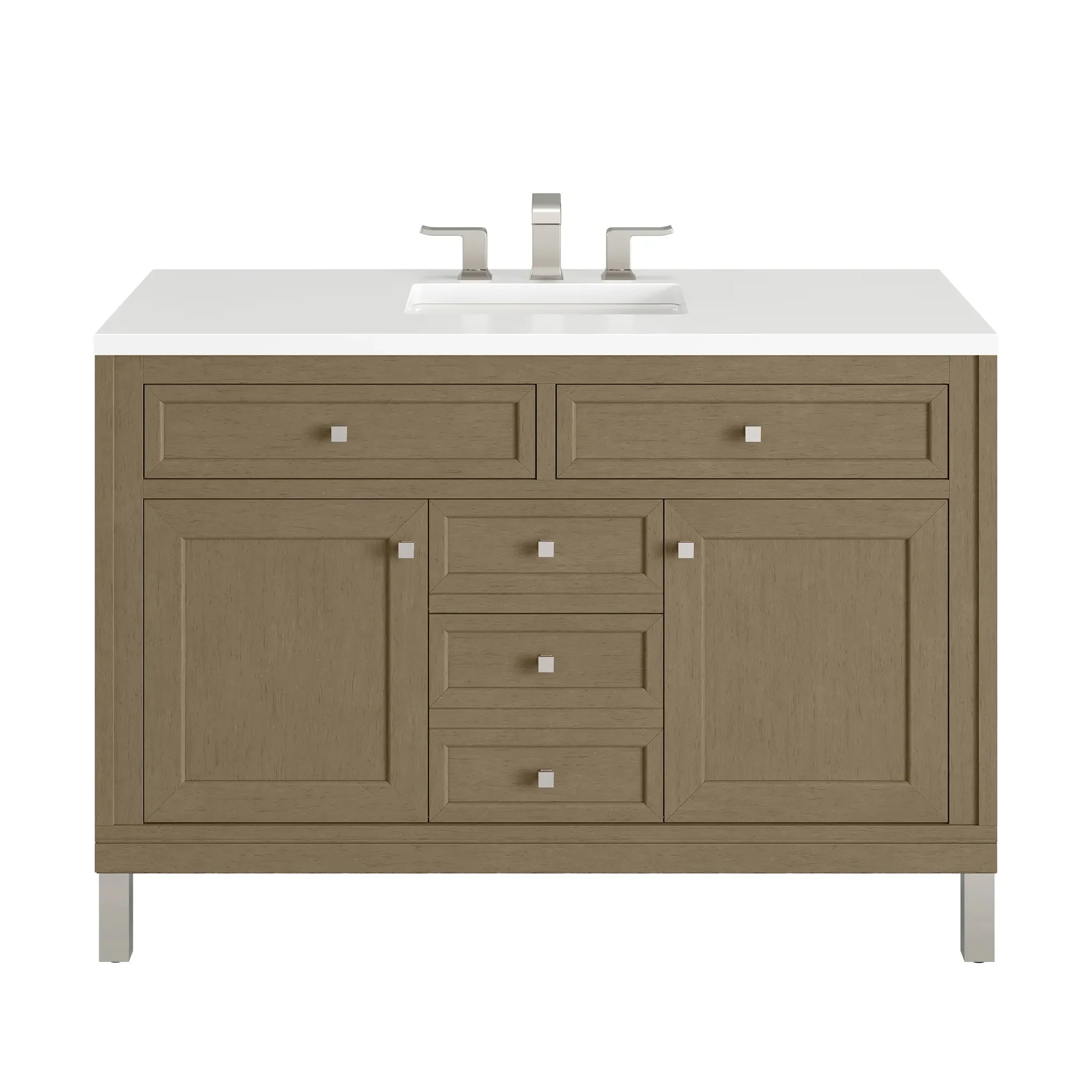 48" Chicago Single Vanity in Walnut Whisper-White Zeus Silestone-8" Widespread image