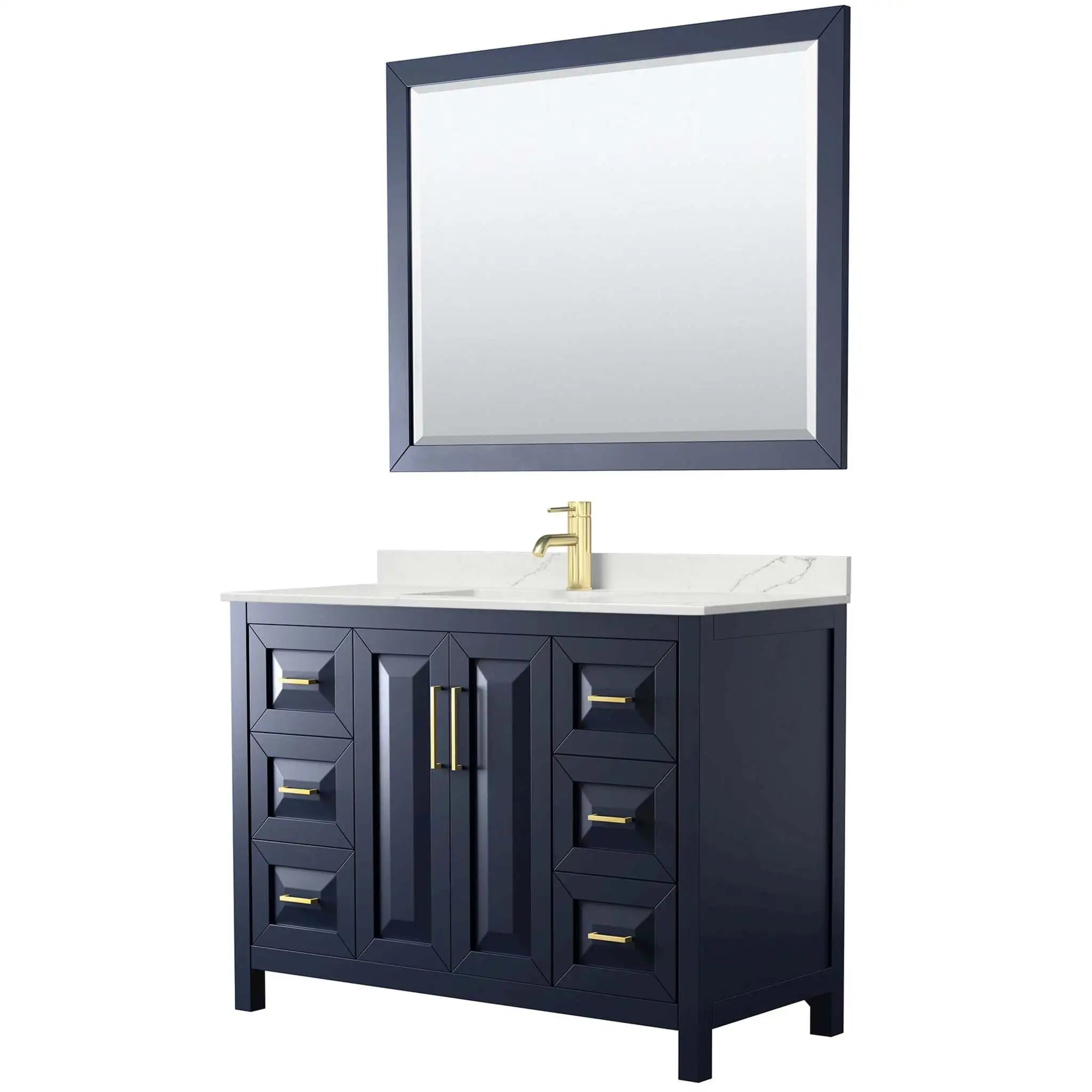 48" Daria Single Bathroom Vanity in Dark Blue with Brushed Gold Trim & 46" Mirror by Wyndham