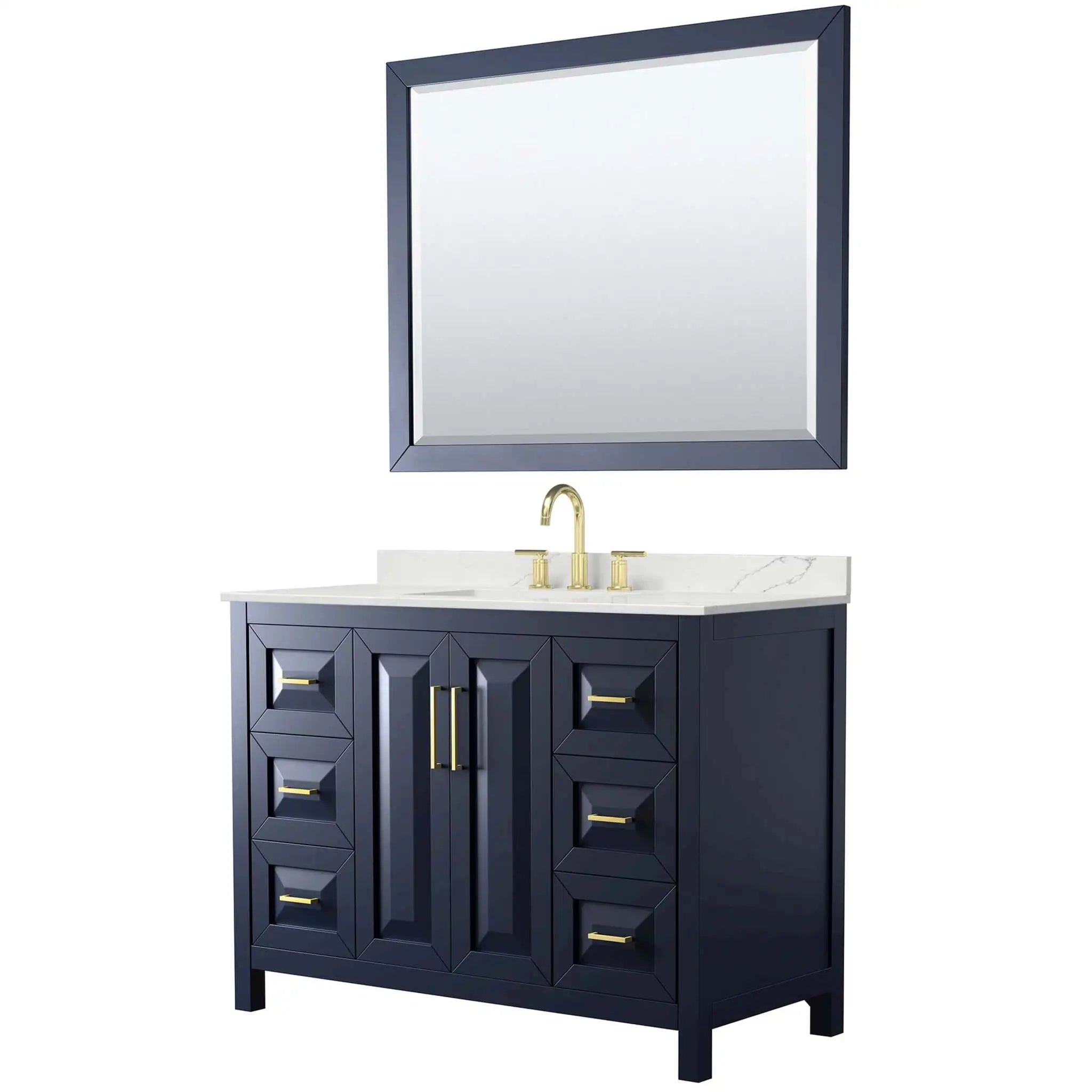 48" Daria Single Bathroom Vanity in Dark Blue with Brushed Gold Trim & 46" Mirror by Wyndham