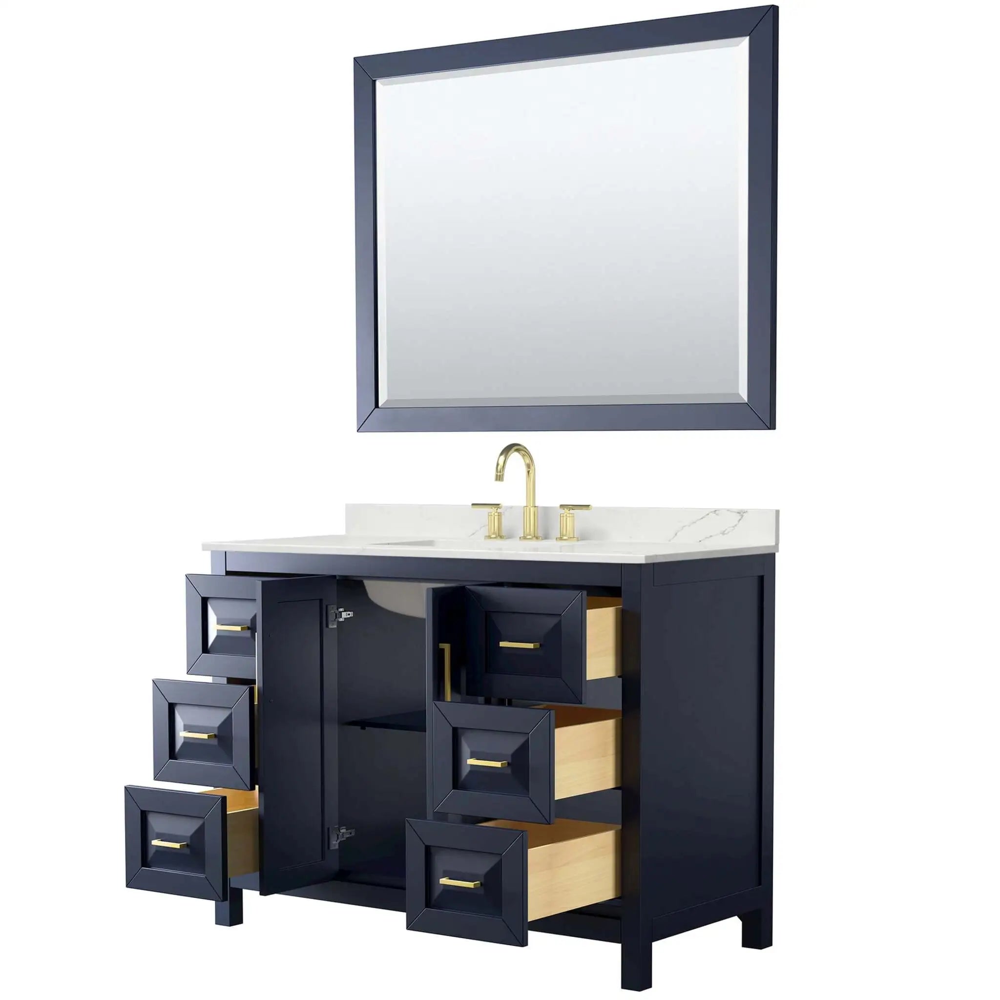 48" Daria Single Bathroom Vanity in Dark Blue with Brushed Gold Trim & 46" Mirror by Wyndham