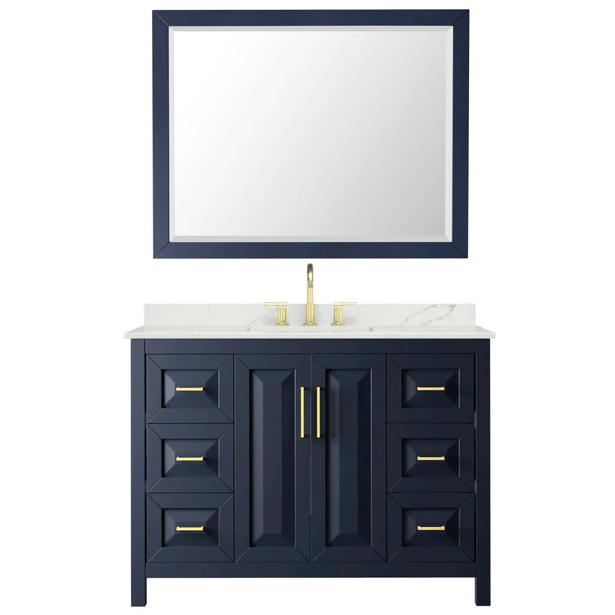 48" Daria Single Bathroom Vanity in Dark Blue with Brushed Gold Trim & 46" Mirror by Wyndham