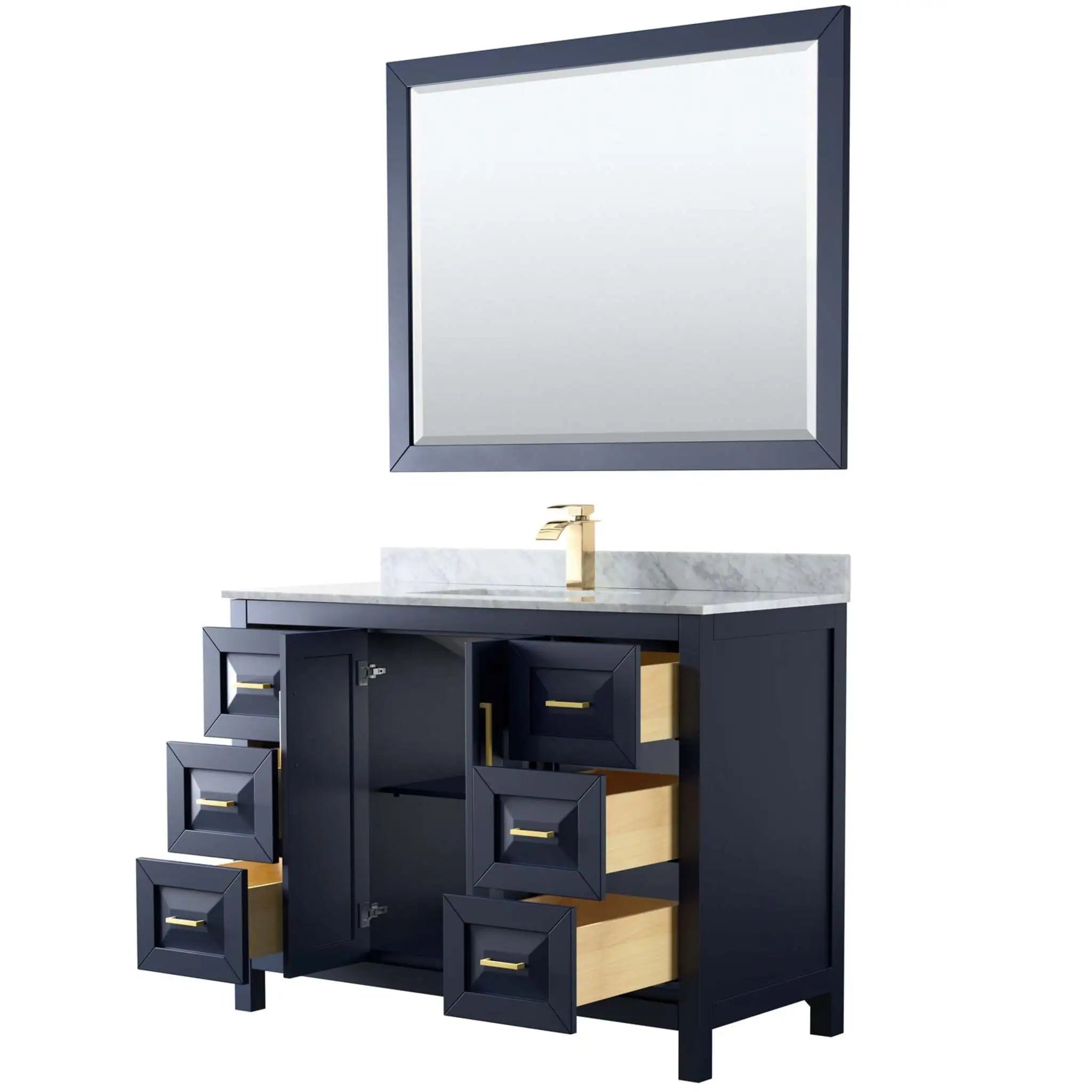 48" Daria Single Bathroom Vanity in Dark Blue with Brushed Gold Trim & 46" Mirror by Wyndham