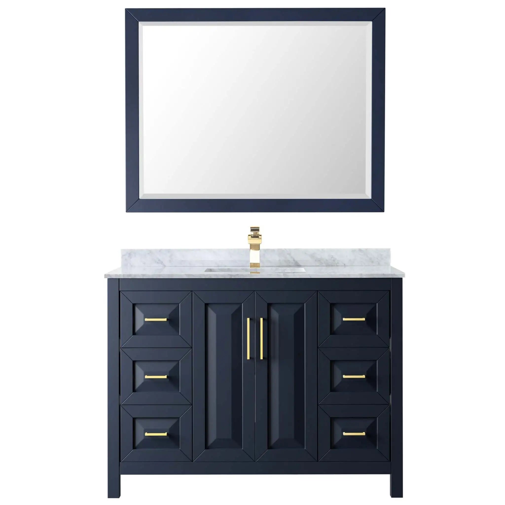 48" Daria Single Bathroom Vanity in Dark Blue with Brushed Gold Trim & 46" Mirror by Wyndham