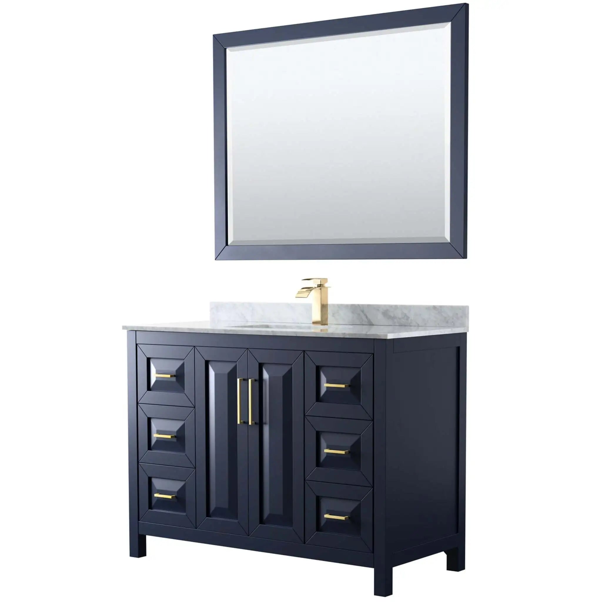 48" Daria Single Bathroom Vanity in Dark Blue with Brushed Gold Trim & 46" Mirror by Wyndham