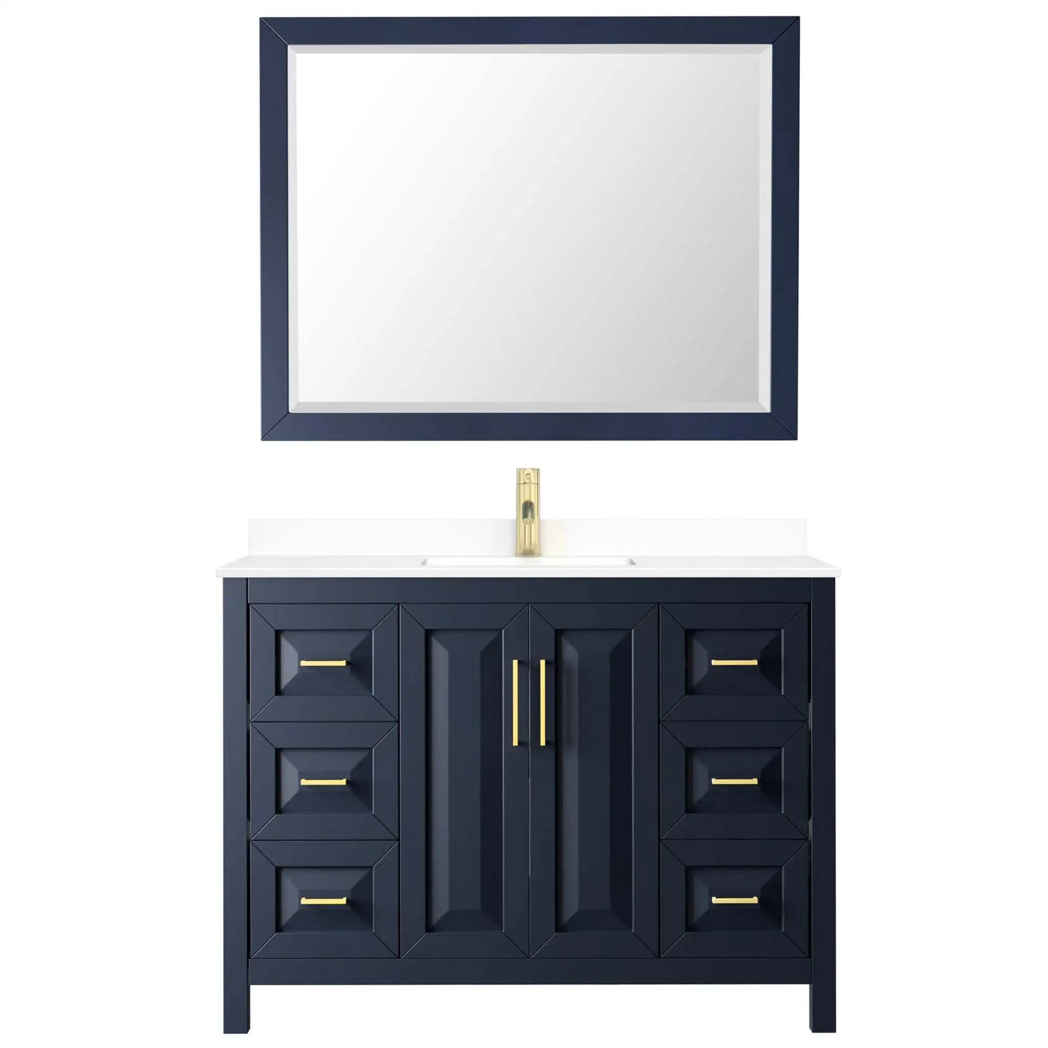 48" Daria Single Bathroom Vanity in Dark Blue with Brushed Gold Trim & 46" Mirror by Wyndham