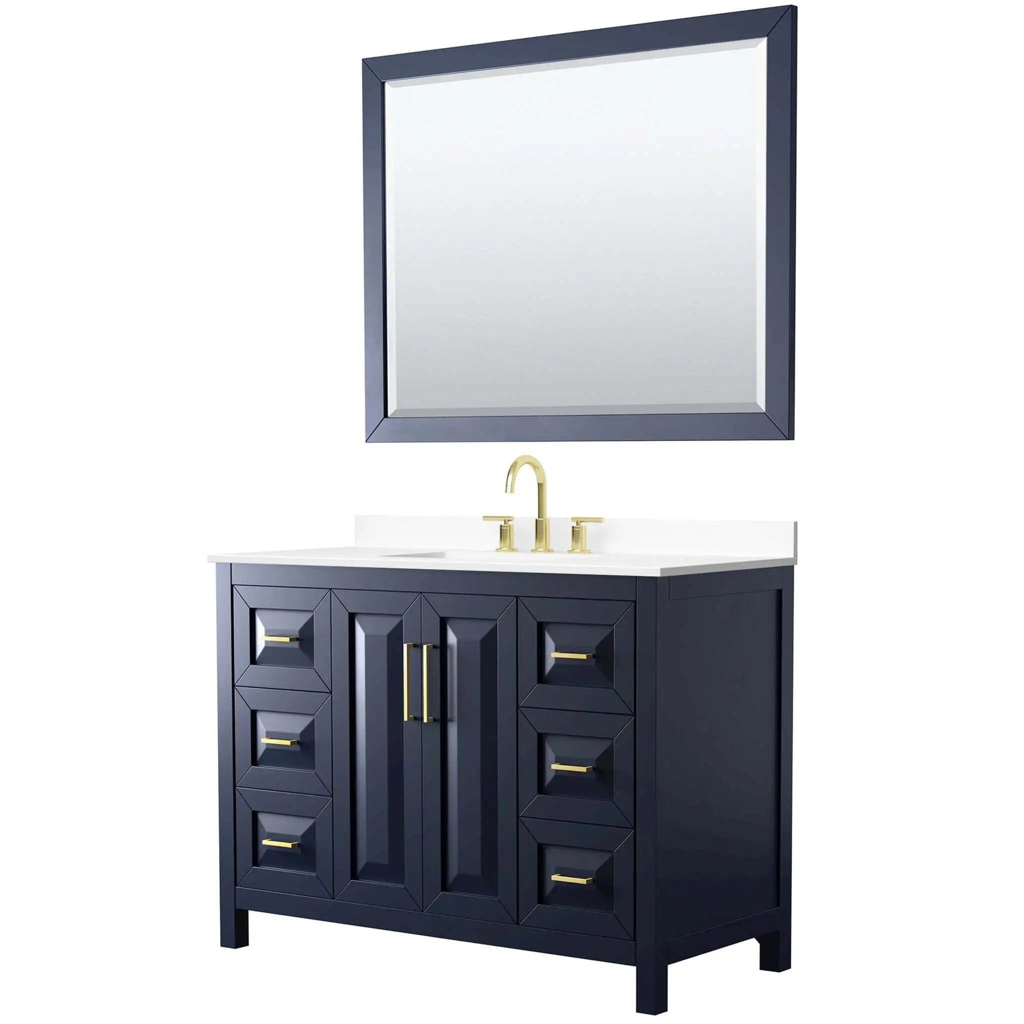 48" Daria Single Bathroom Vanity in Dark Blue with Brushed Gold Trim & 46" Mirror by Wyndham
