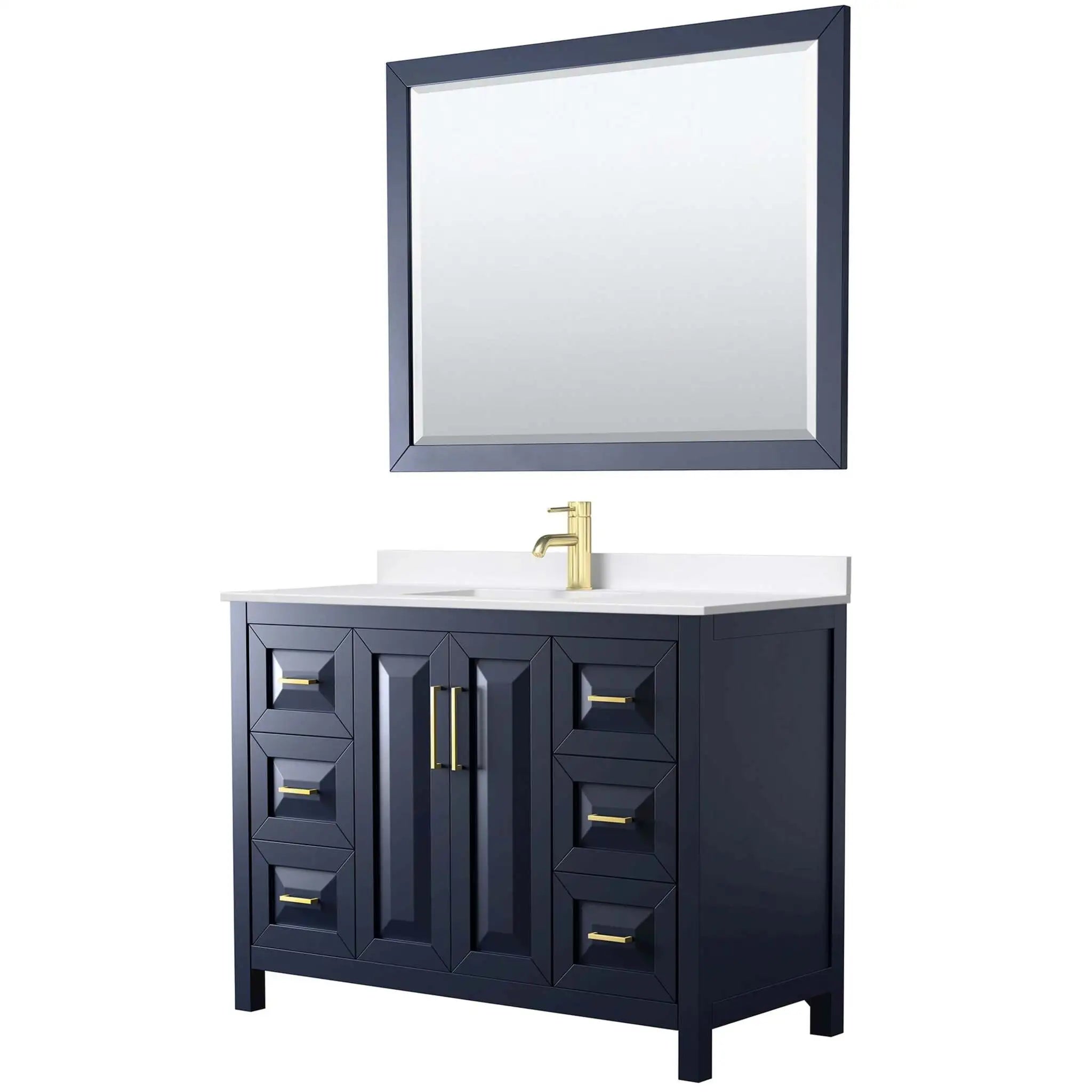 48" Daria Single Bathroom Vanity in Dark Blue with Brushed Gold Trim & 46" Mirror by Wyndham