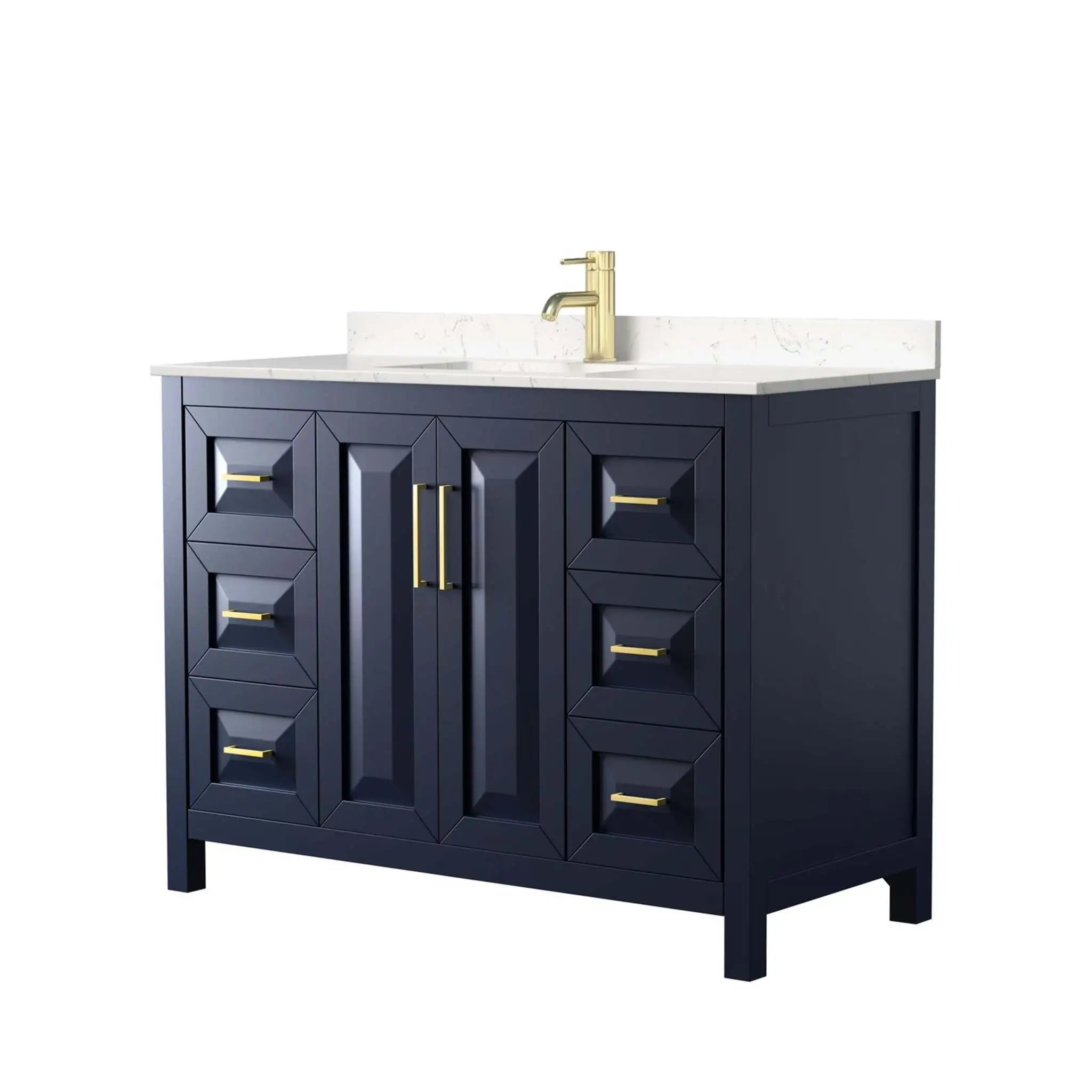 48" Daria Single Bathroom Vanity in Dark Blue with Brushed Gold Trim by Wyndham