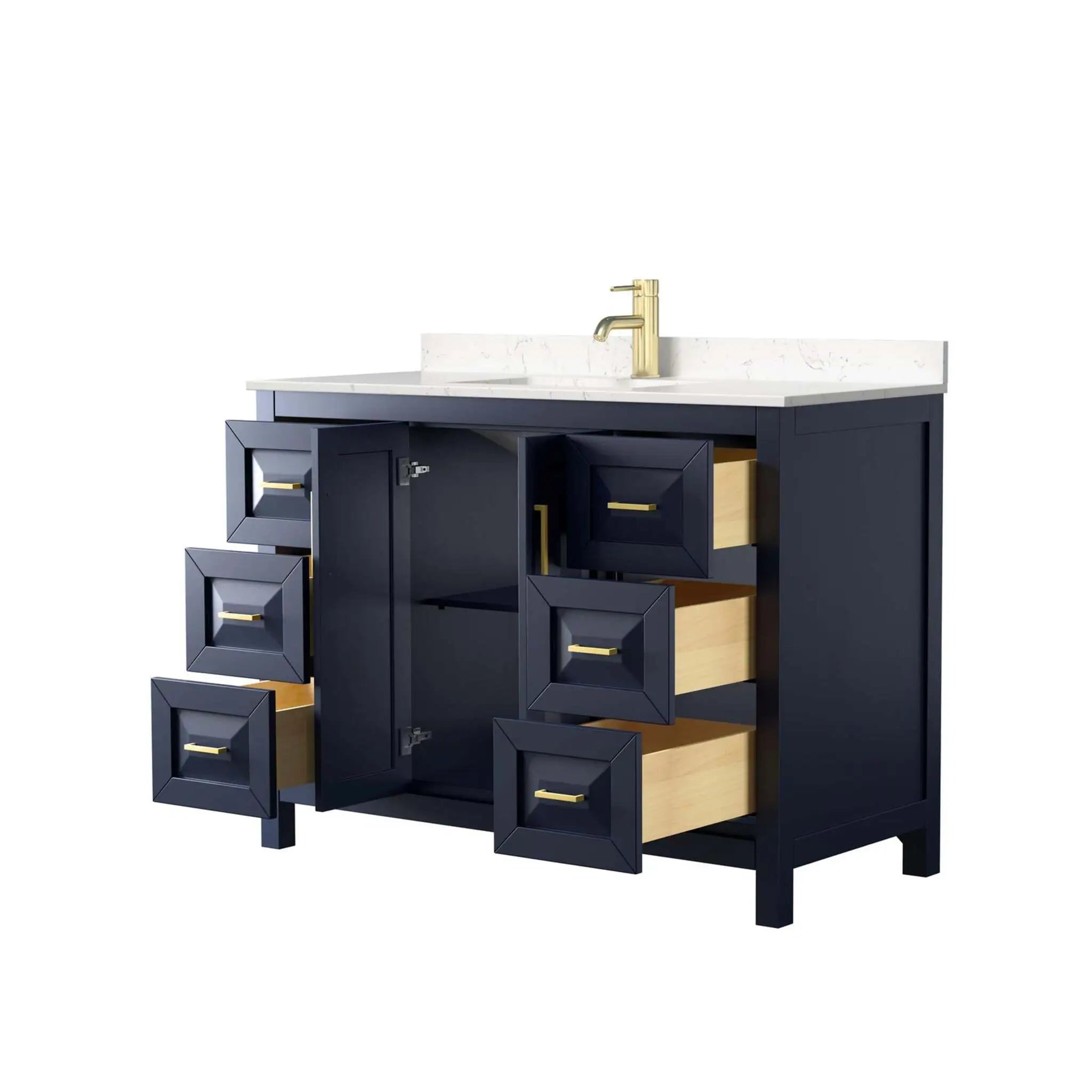 48" Daria Single Bathroom Vanity in Dark Blue with Brushed Gold Trim by Wyndham