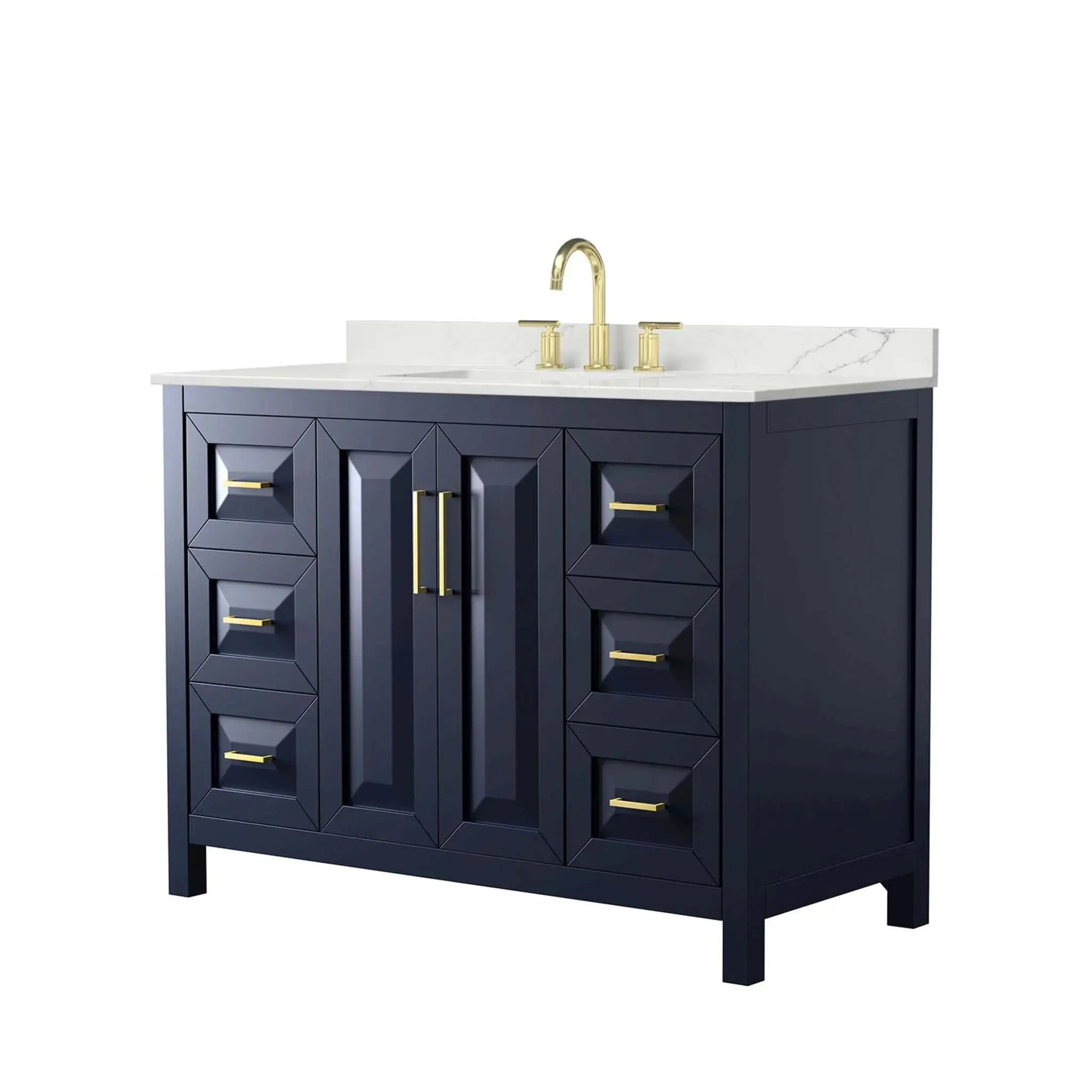 48" Daria Single Bathroom Vanity in Dark Blue with Brushed Gold Trim by Wyndham