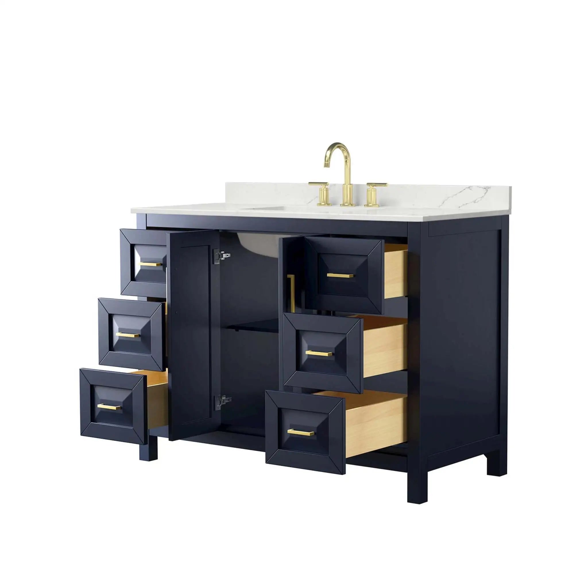 48" Daria Single Bathroom Vanity in Dark Blue with Brushed Gold Trim by Wyndham