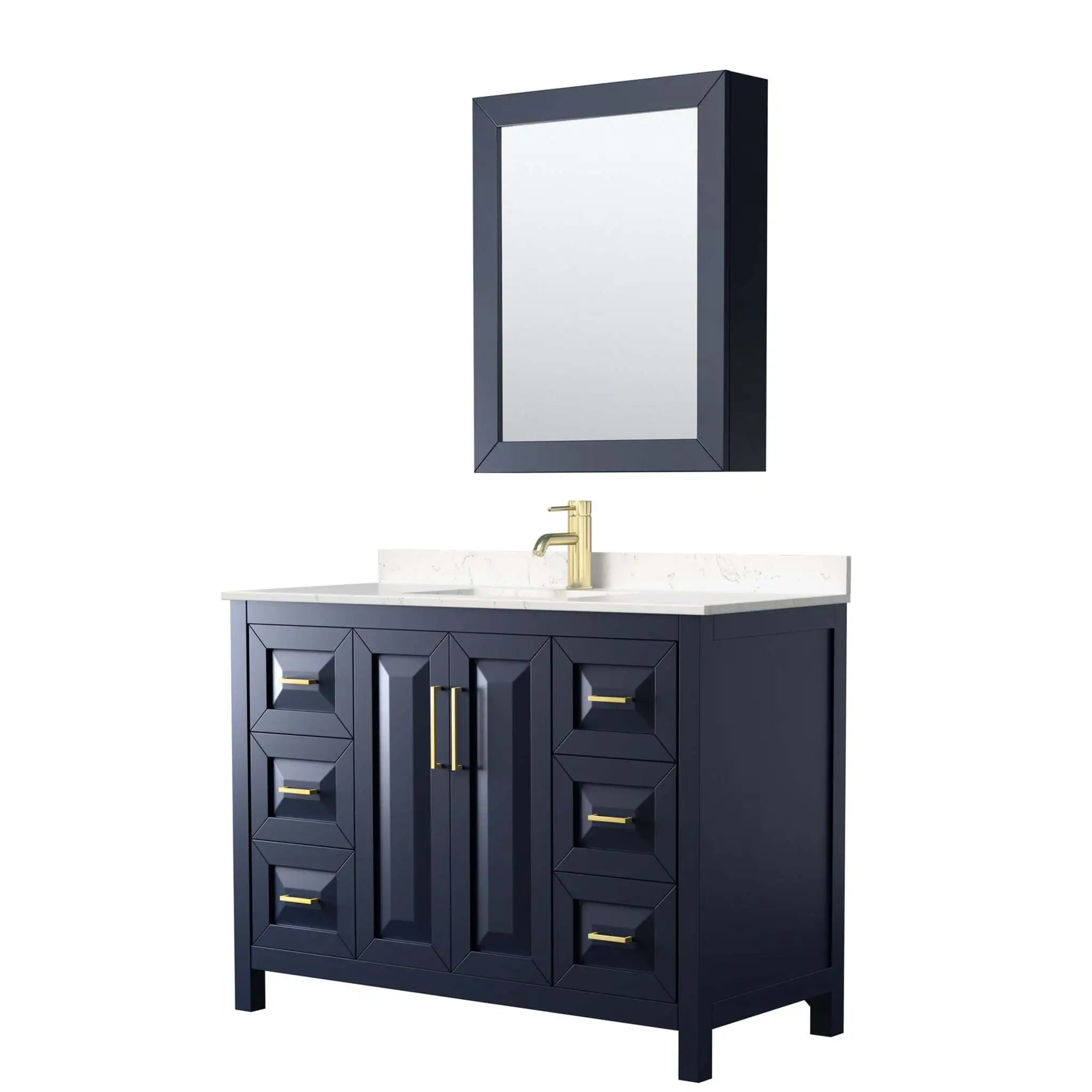 48" Daria Single Bathroom Vanity in Dark Blue with Brushed Gold Trim & Medicine Cabinet by Wyndham